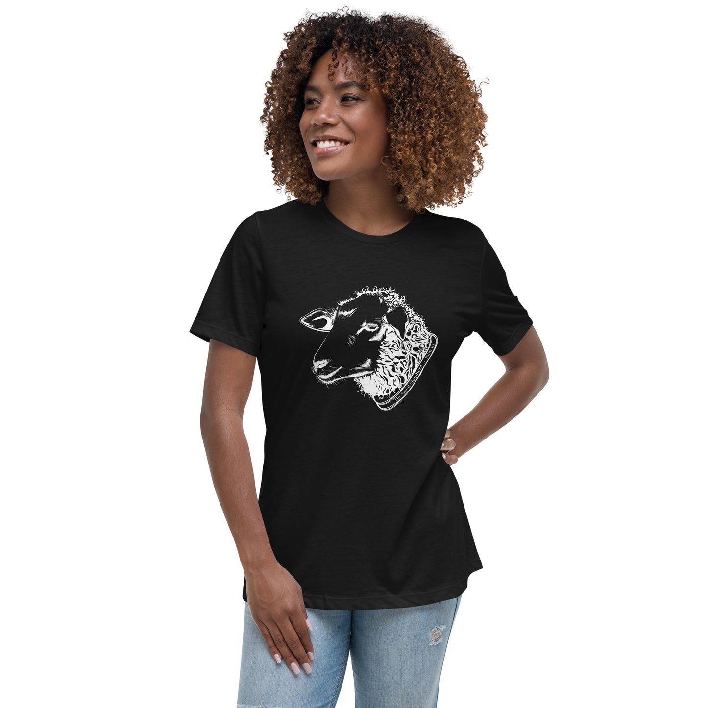 The Good Shepherd Women's Relaxed T-Shirt W/White Print