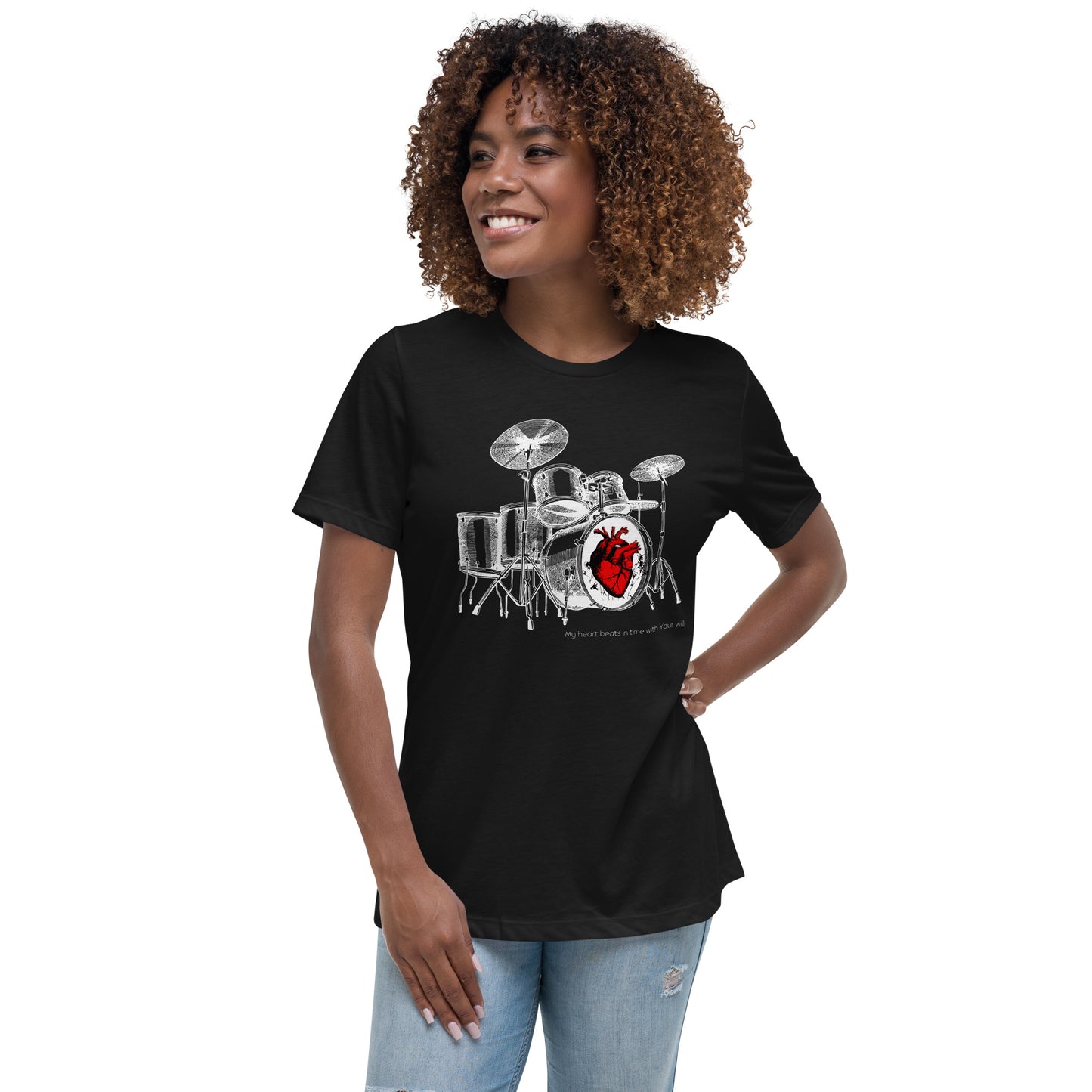 Heart Beats In Time Women's Relaxed T-Shirt W/White Print