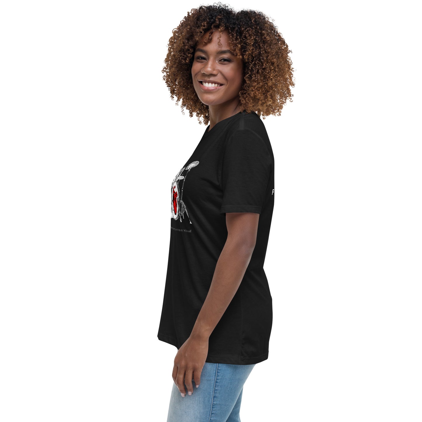 Heart Beats In Time Women's Relaxed T-Shirt W/White Print