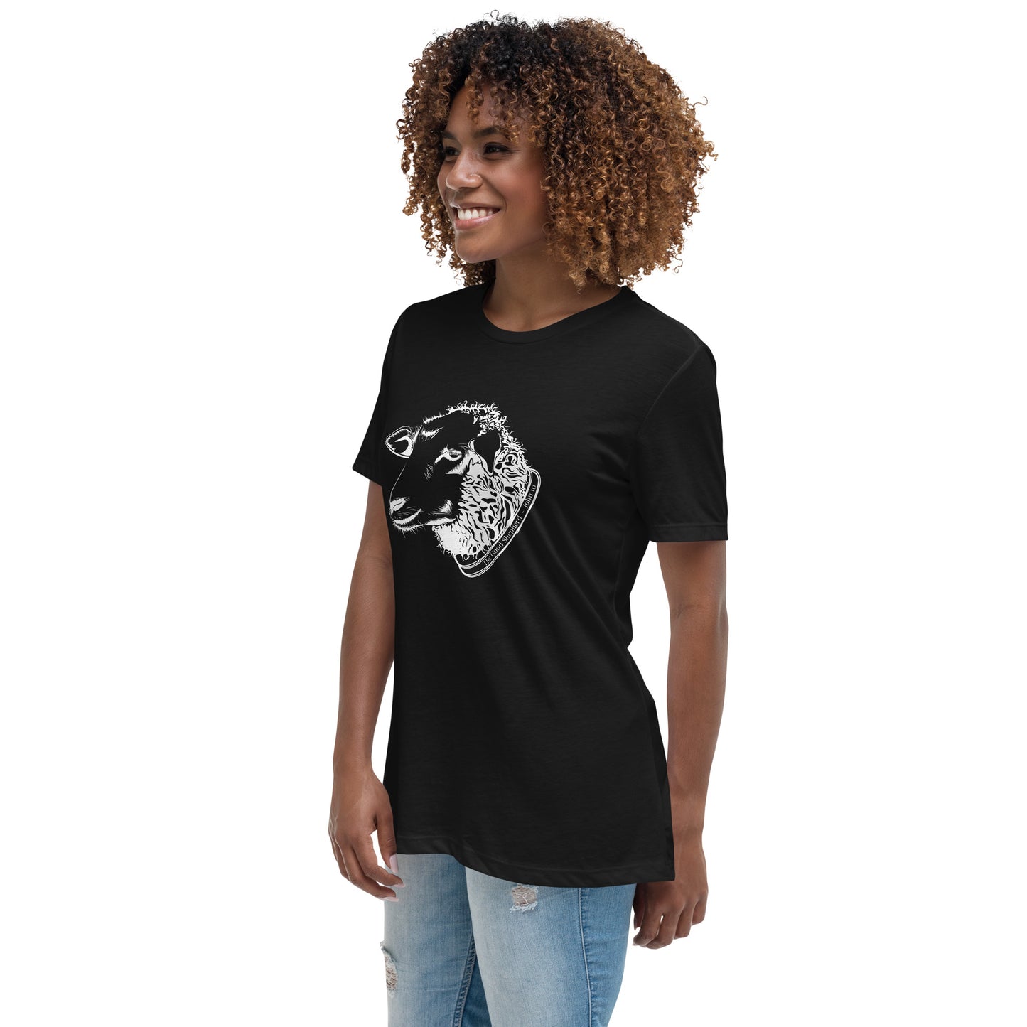 The Good Shepherd Women's Relaxed T-Shirt W/White Print