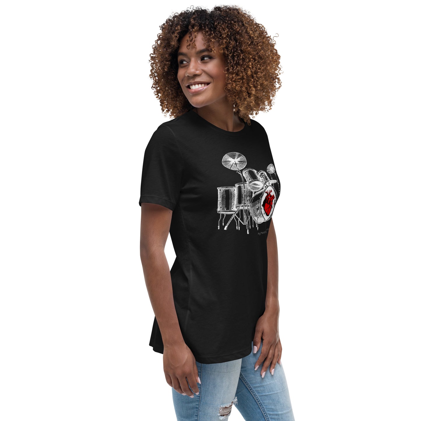 Heart Beats In Time Women's Relaxed T-Shirt W/White Print