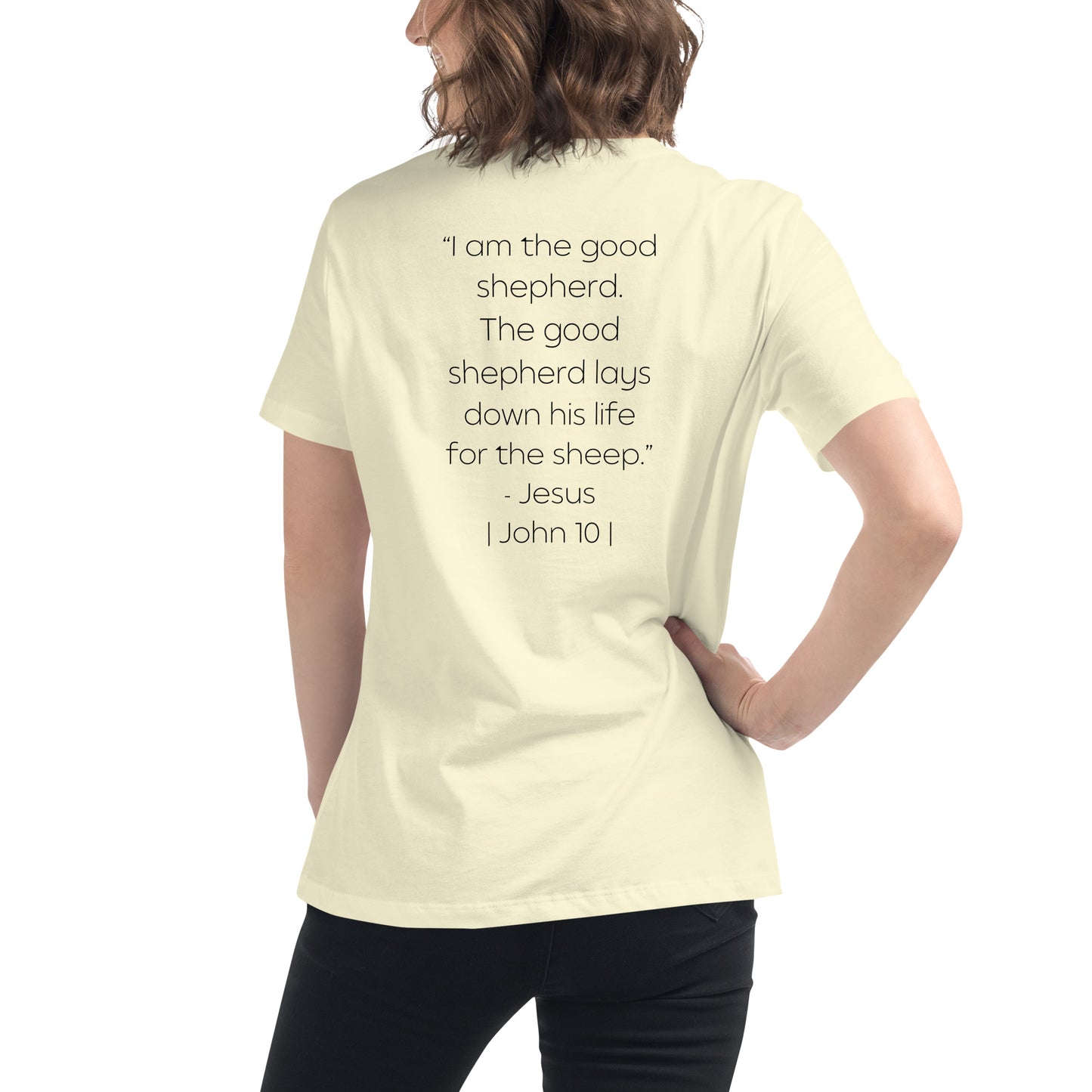 The Good Shepherd Women's Relaxed T-Shirt W/Black Print