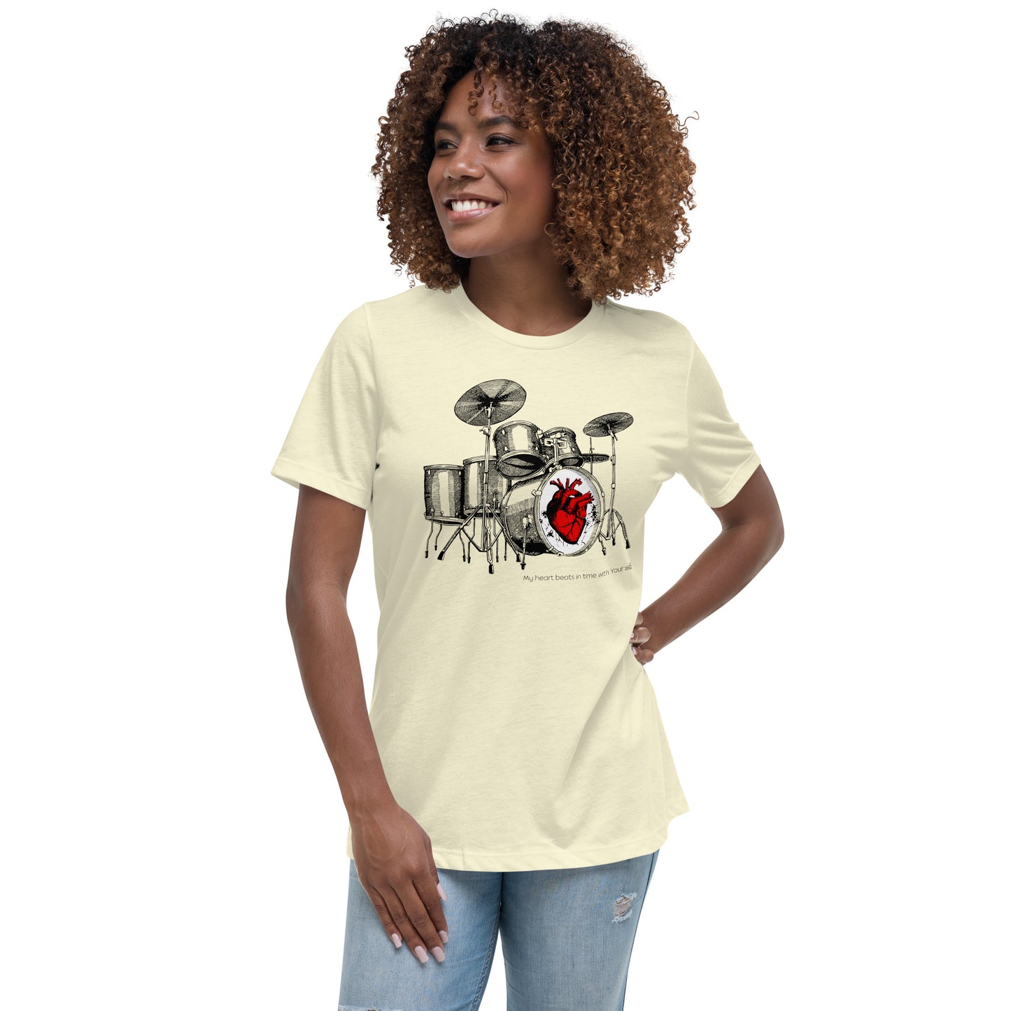 Heart Beats In Time Women's Relaxed T-Shirt W/Black Print