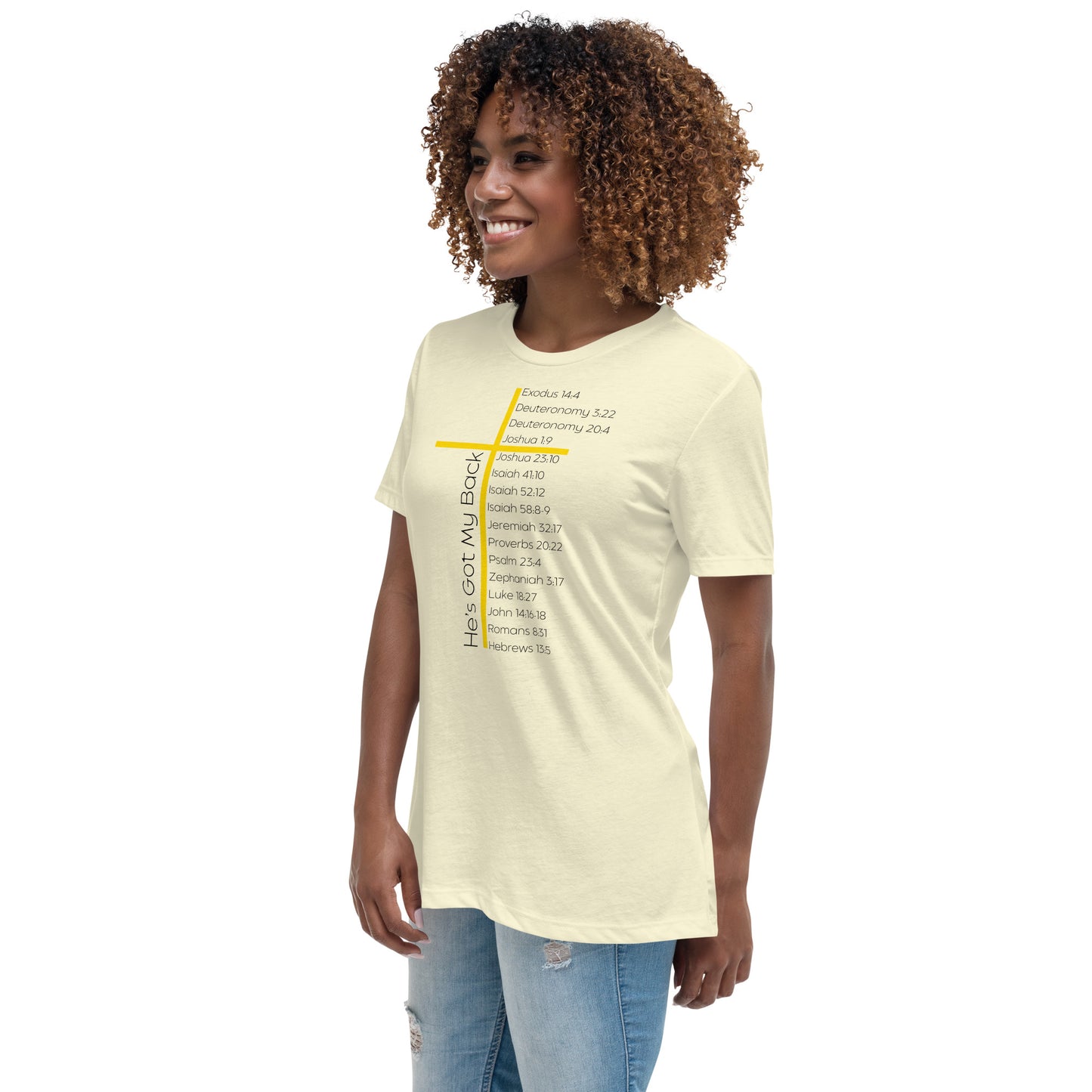 He's Got My Back Women's Relaxed T-Shirt W/Black Print