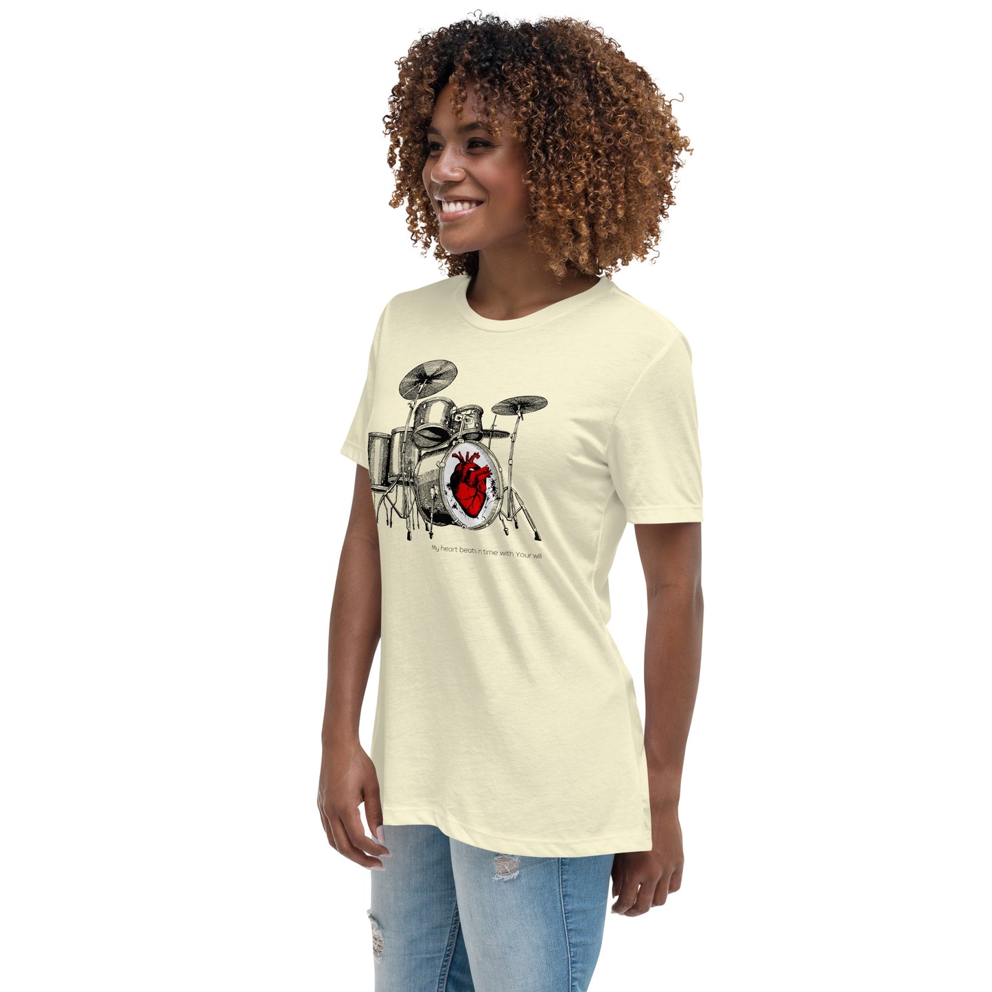 Heart Beats In Time Women's Relaxed T-Shirt W/Black Print
