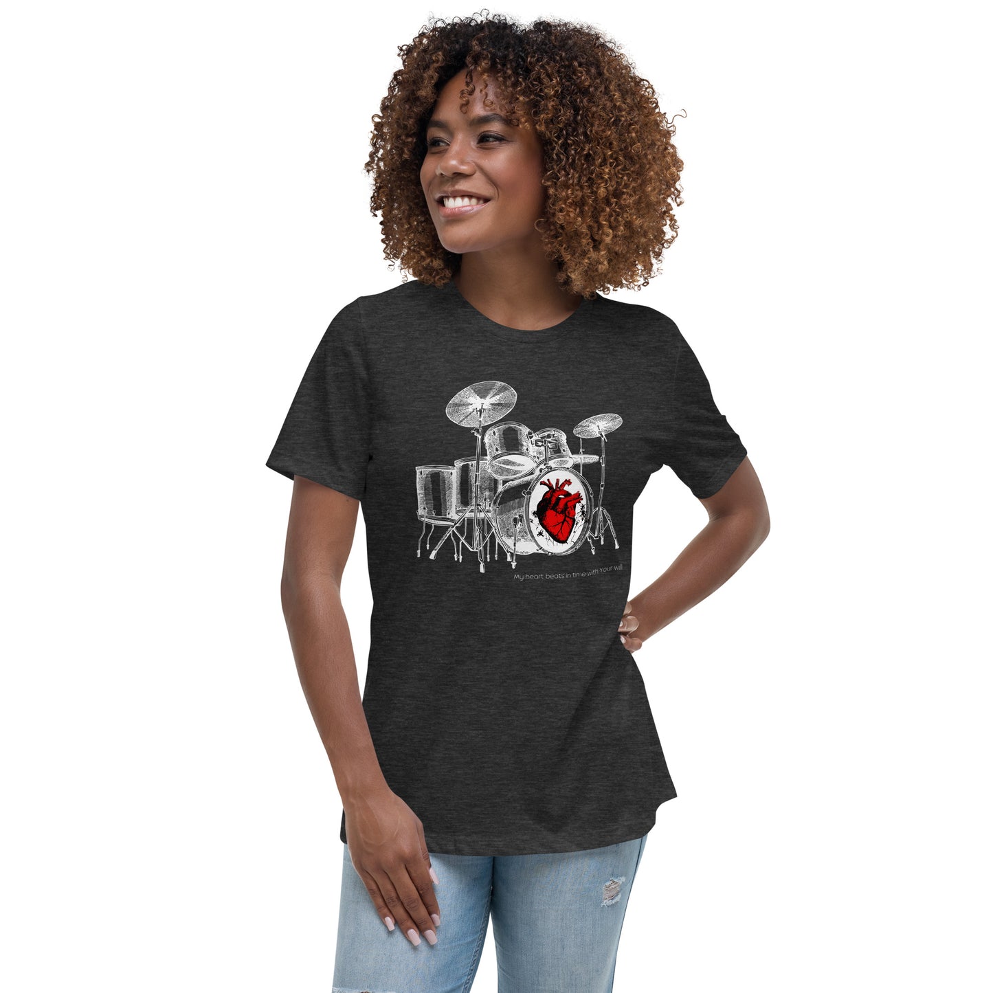 Heart Beats In Time Women's Relaxed T-Shirt W/White Print