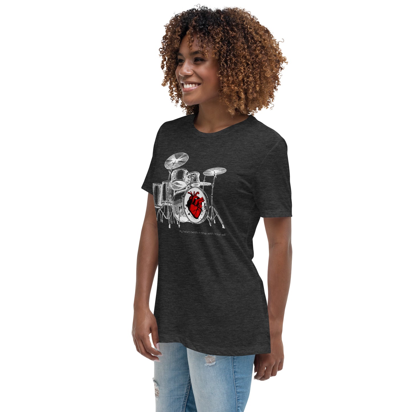Heart Beats In Time Women's Relaxed T-Shirt W/White Print
