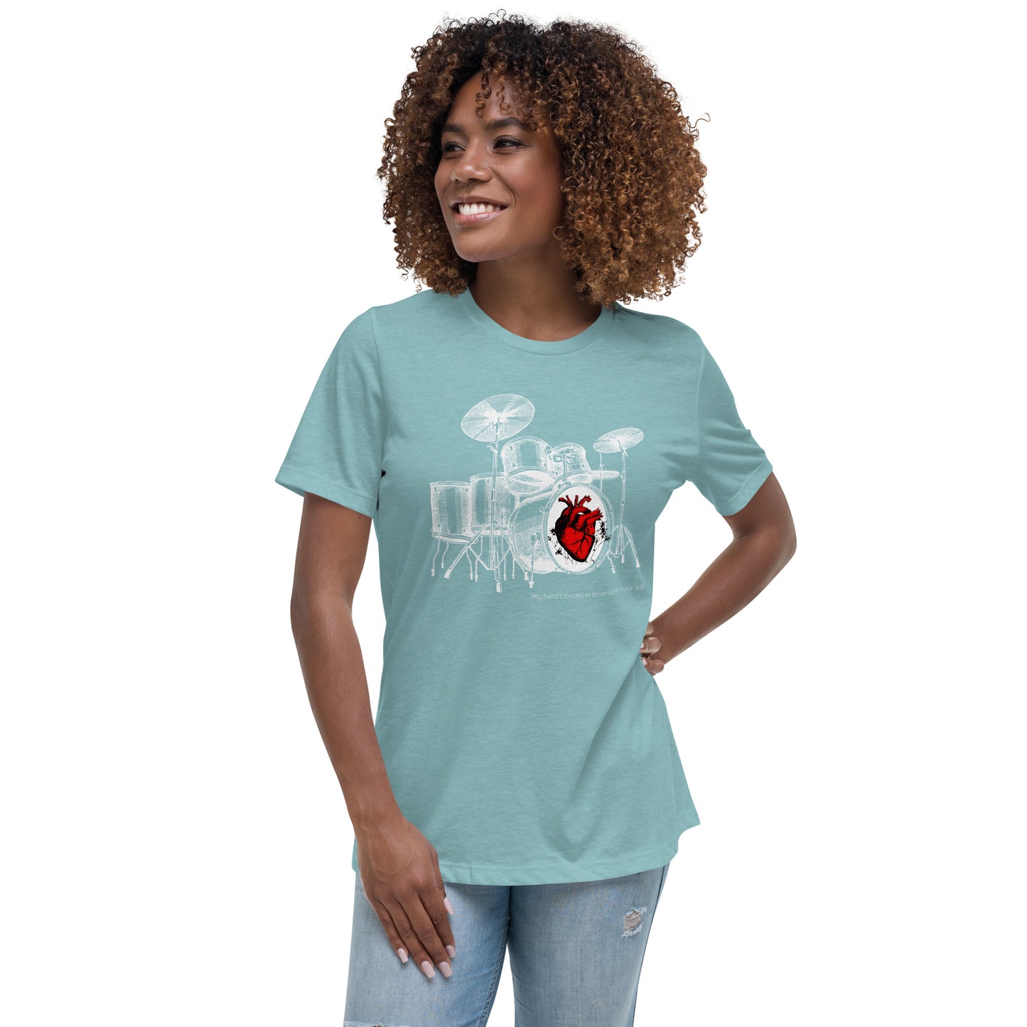 Heart Beats In Time Women's Relaxed T-Shirt W/White Print