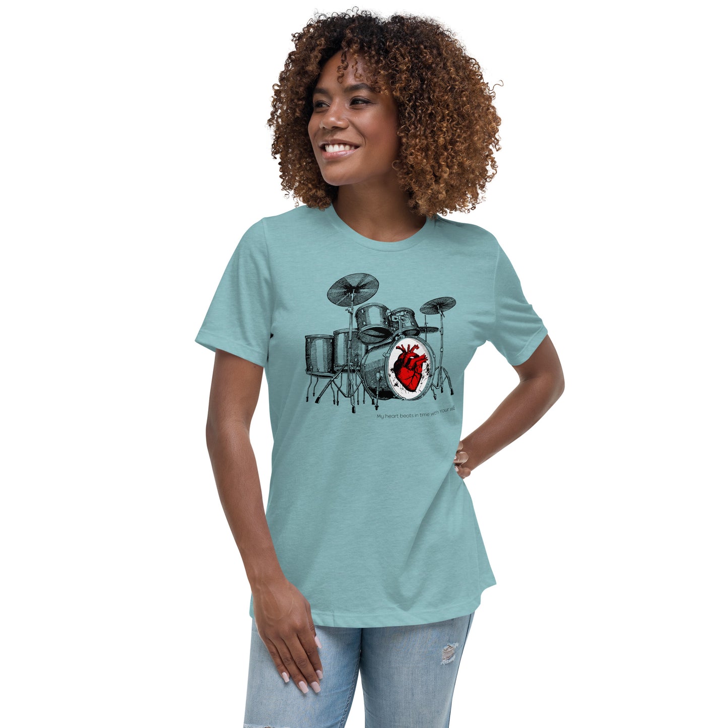 Heart Beats In Time Women's Relaxed T-Shirt W/Black Print