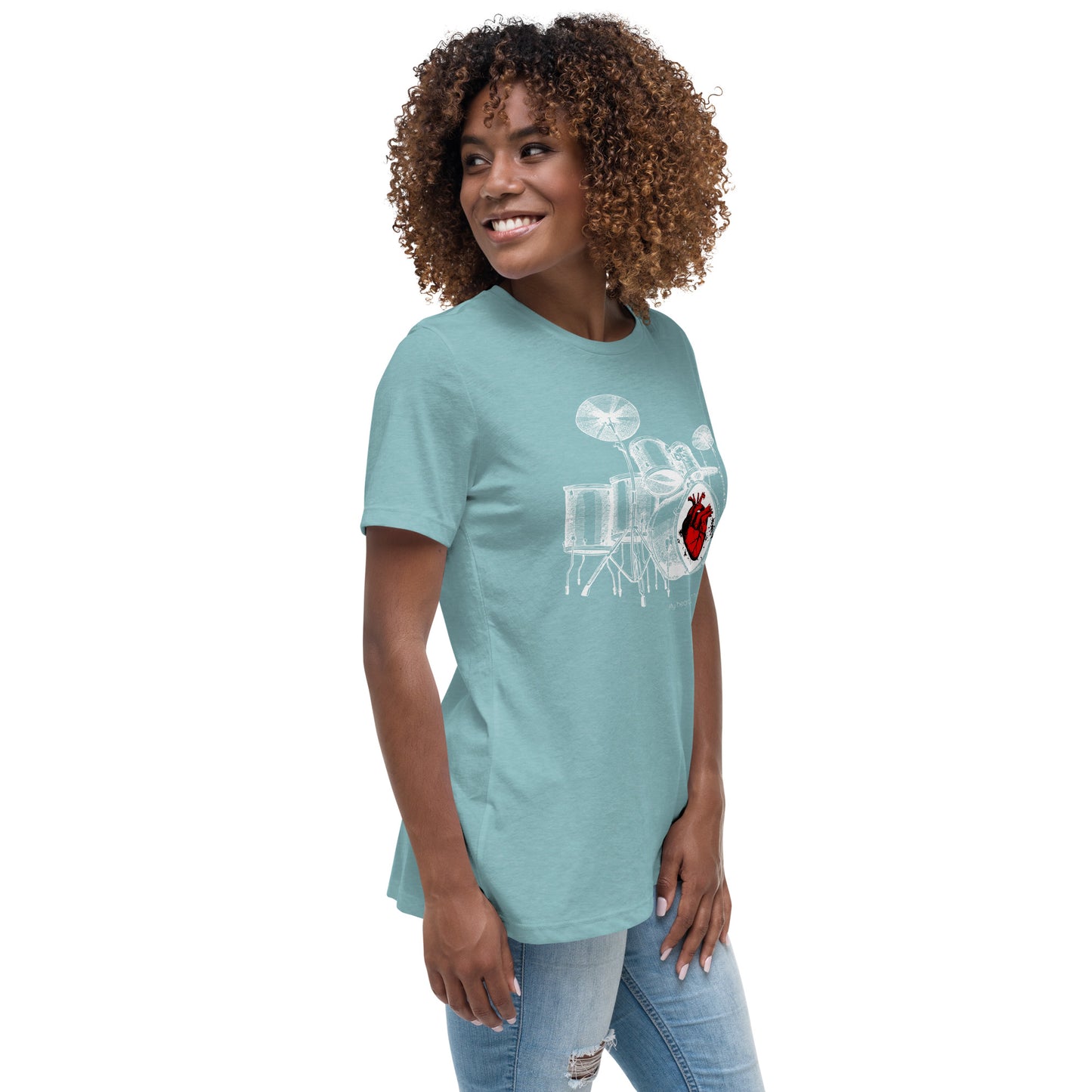 Heart Beats In Time Women's Relaxed T-Shirt W/White Print