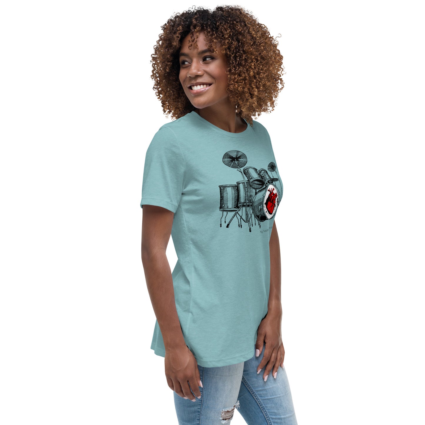 Heart Beats In Time Women's Relaxed T-Shirt W/Black Print