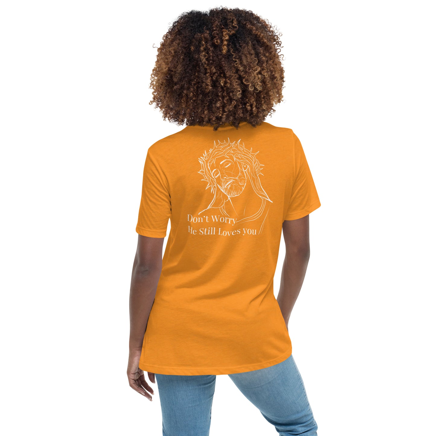Romans 5:8 (He Still Loves You) Women's Relaxed T-Shirt W/ White Print