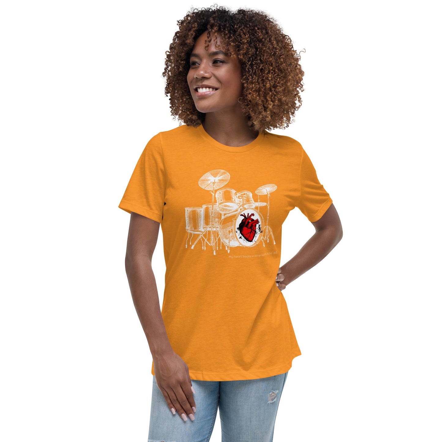 Heart Beats In Time Women's Relaxed T-Shirt W/White Print