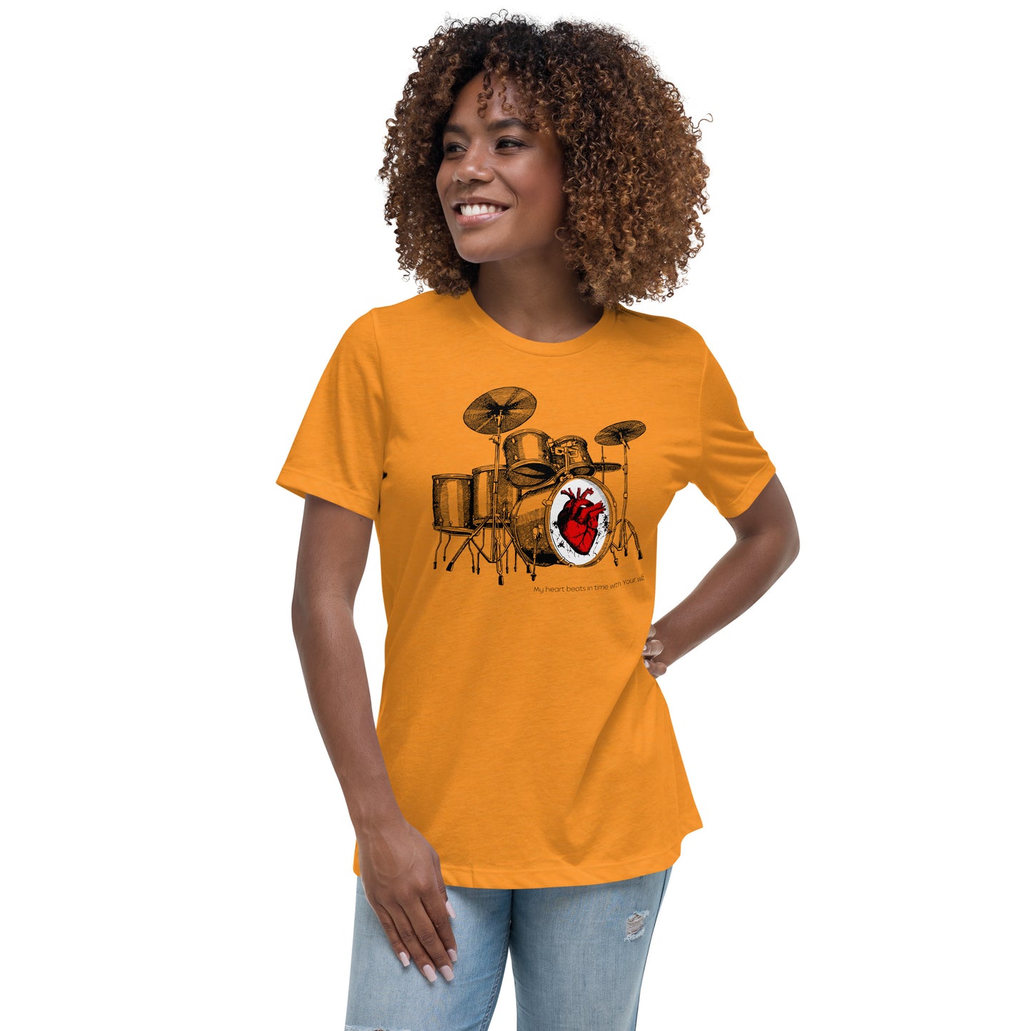 Heart Beats In Time Women's Relaxed T-Shirt W/Black Print