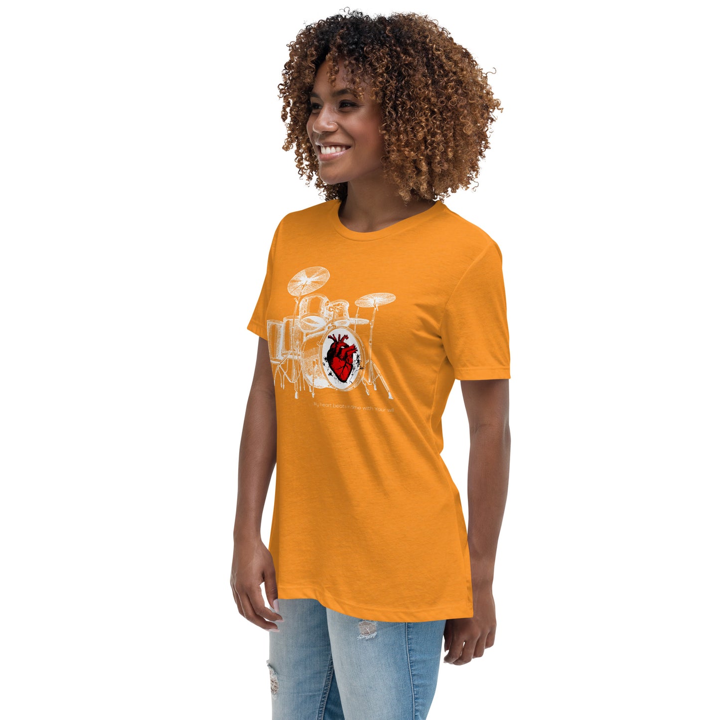 Heart Beats In Time Women's Relaxed T-Shirt W/White Print