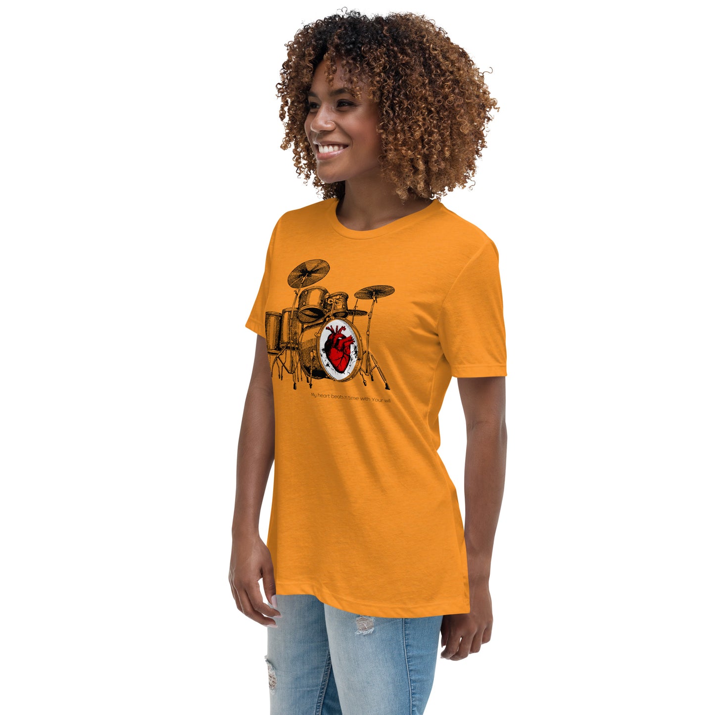 Heart Beats In Time Women's Relaxed T-Shirt W/Black Print