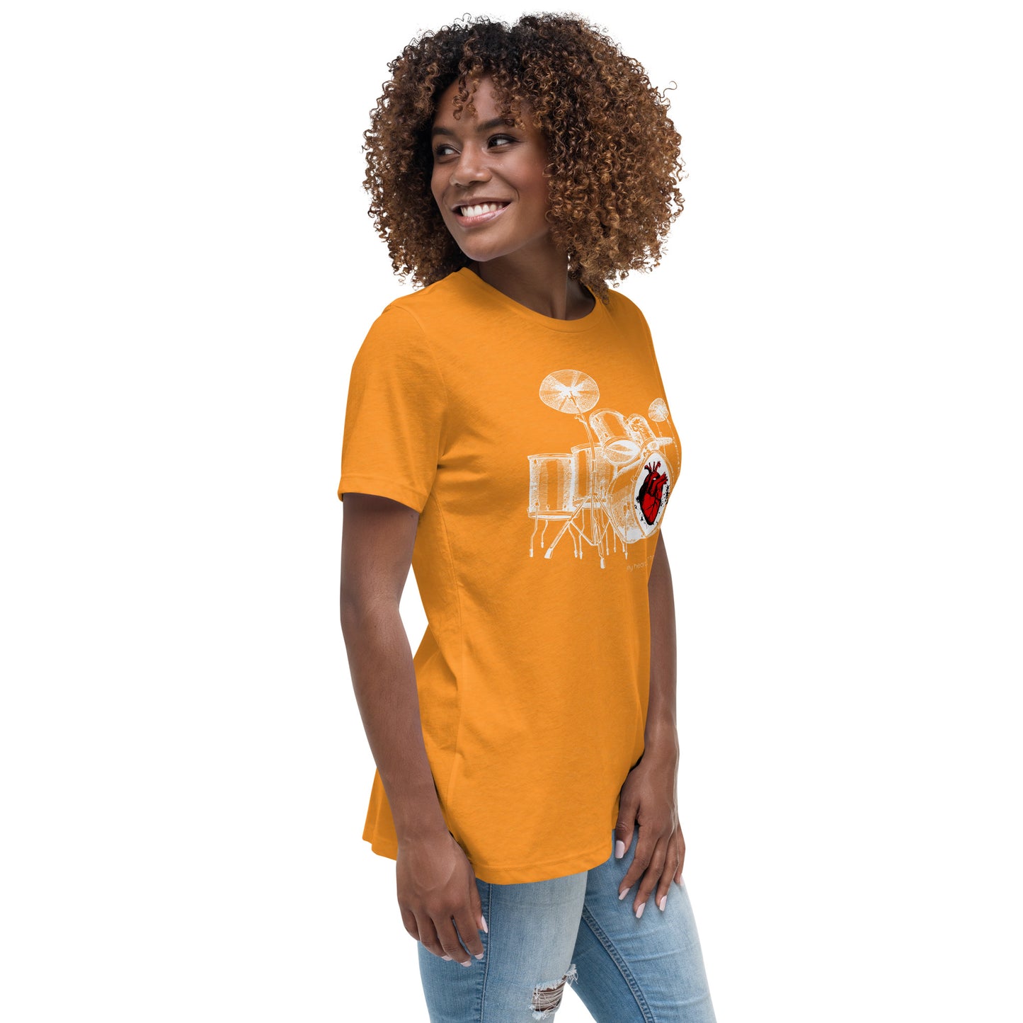 Heart Beats In Time Women's Relaxed T-Shirt W/White Print