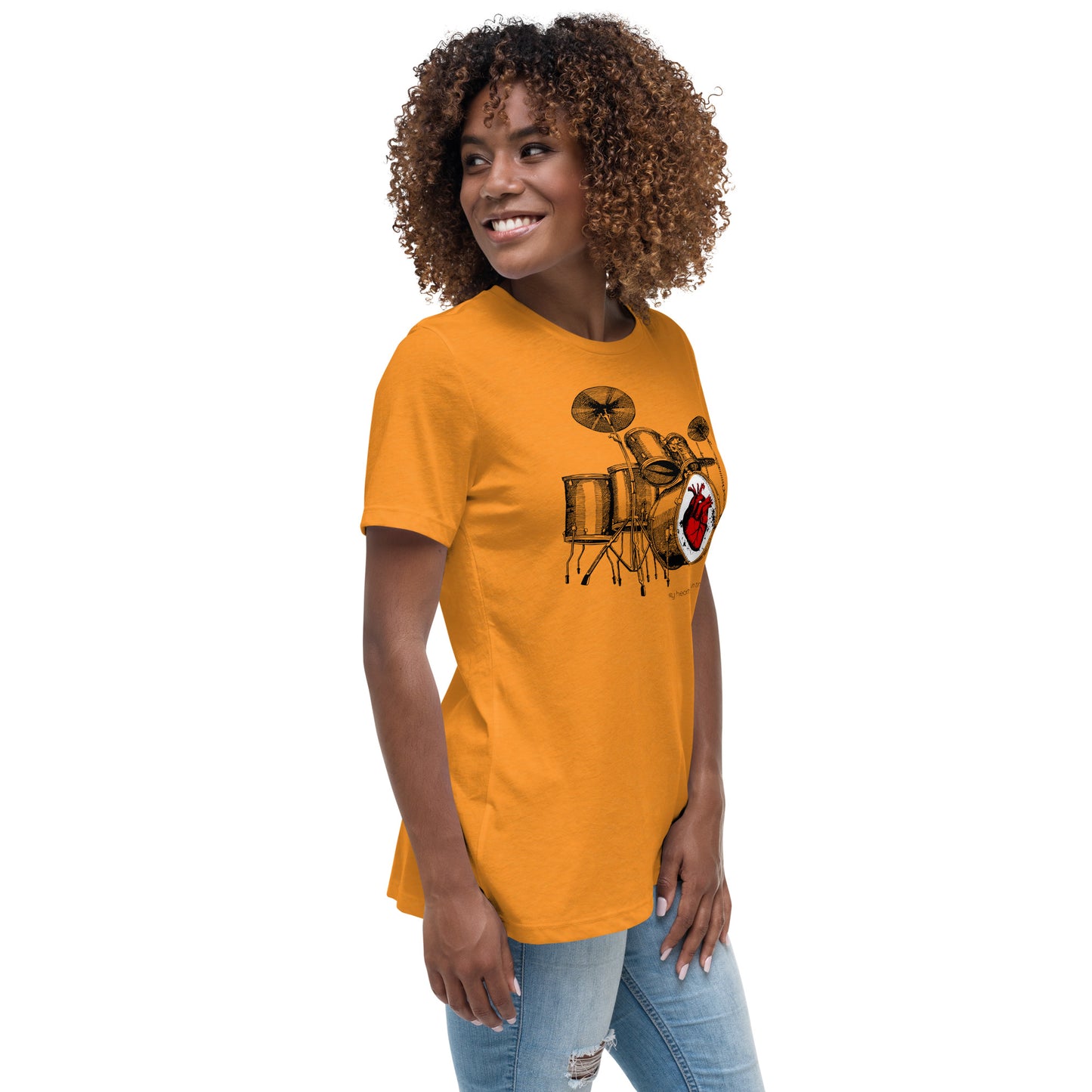 Heart Beats In Time Women's Relaxed T-Shirt W/Black Print