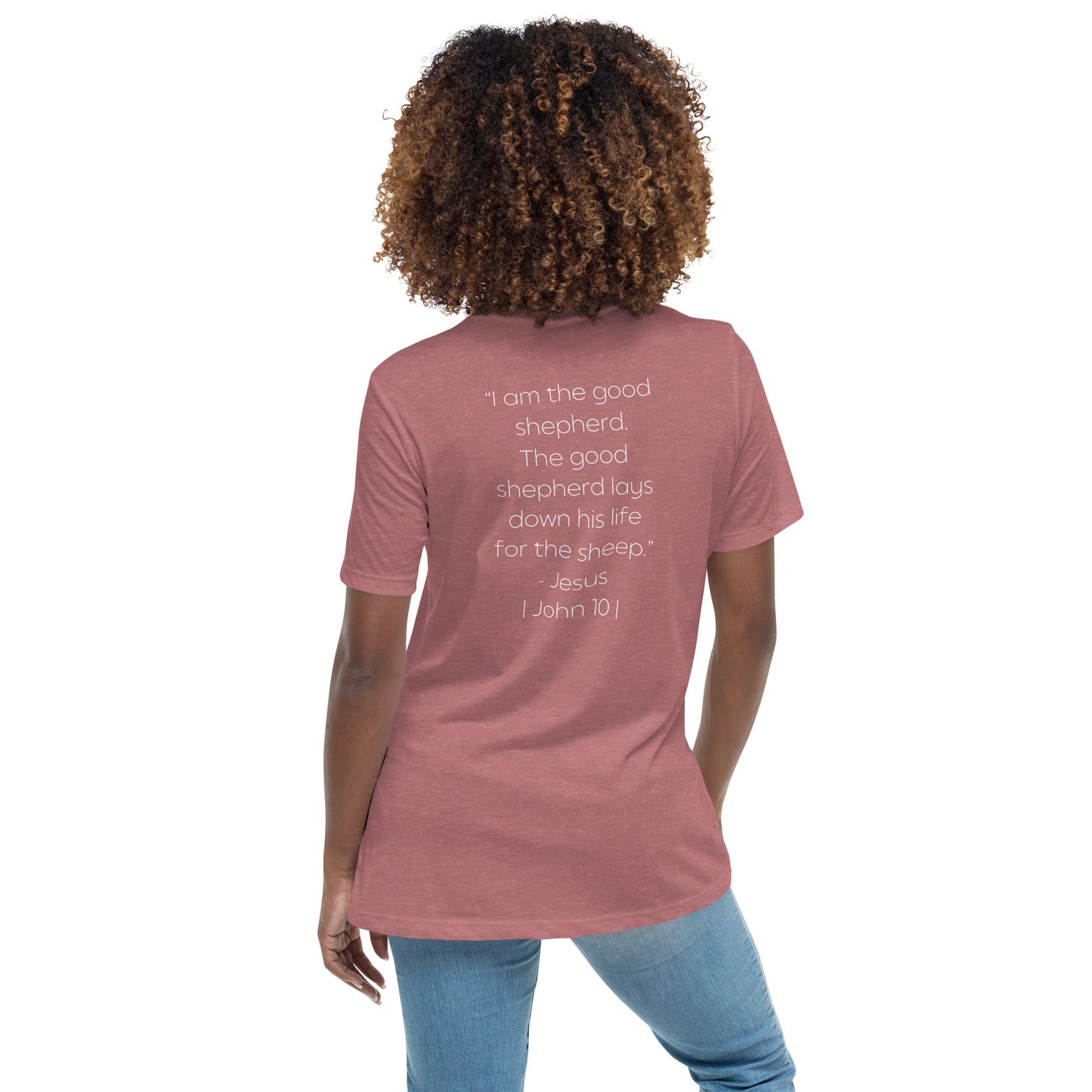 The Good Shepherd Women's Relaxed T-Shirt W/White Print