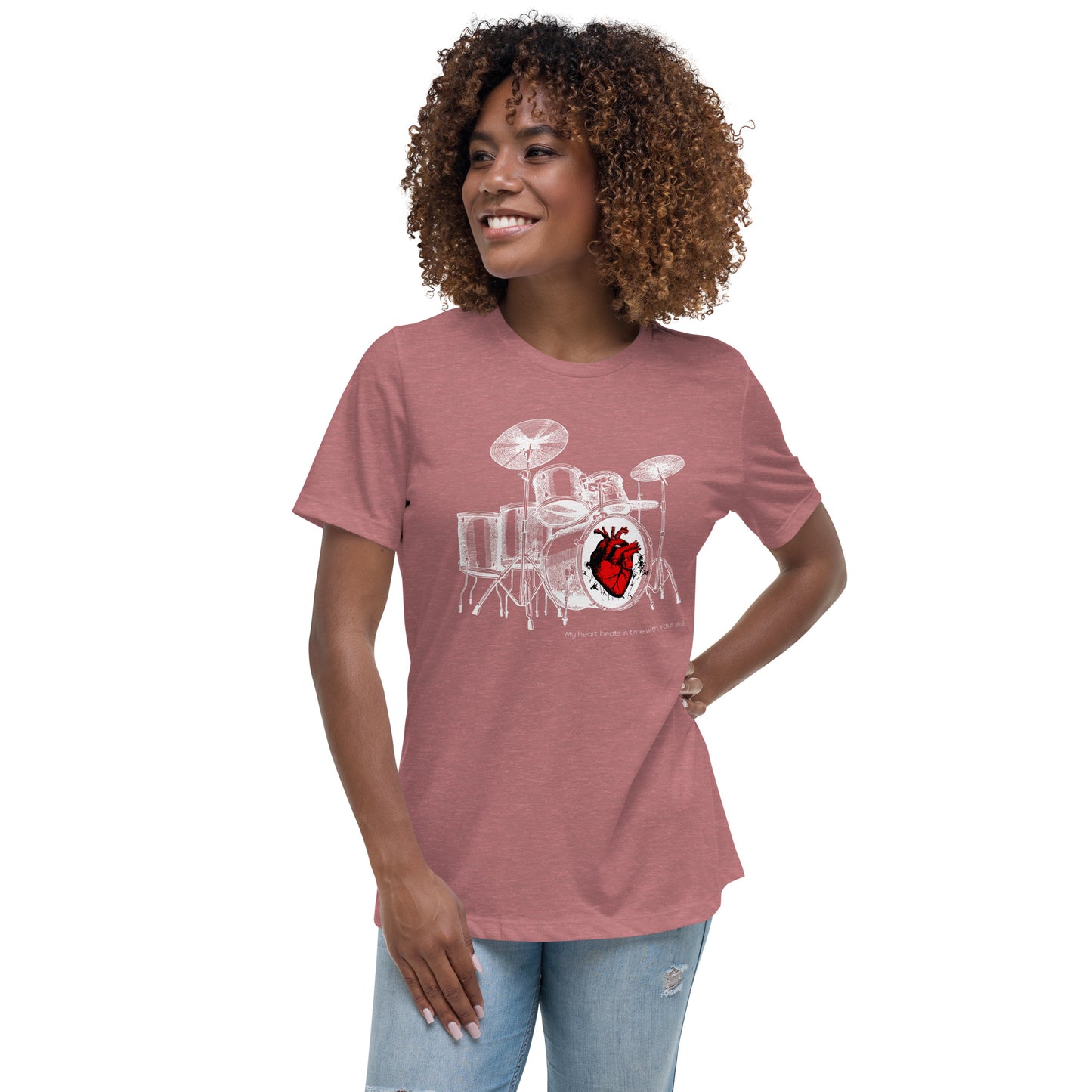 Heart Beats In Time Women's Relaxed T-Shirt W/White Print