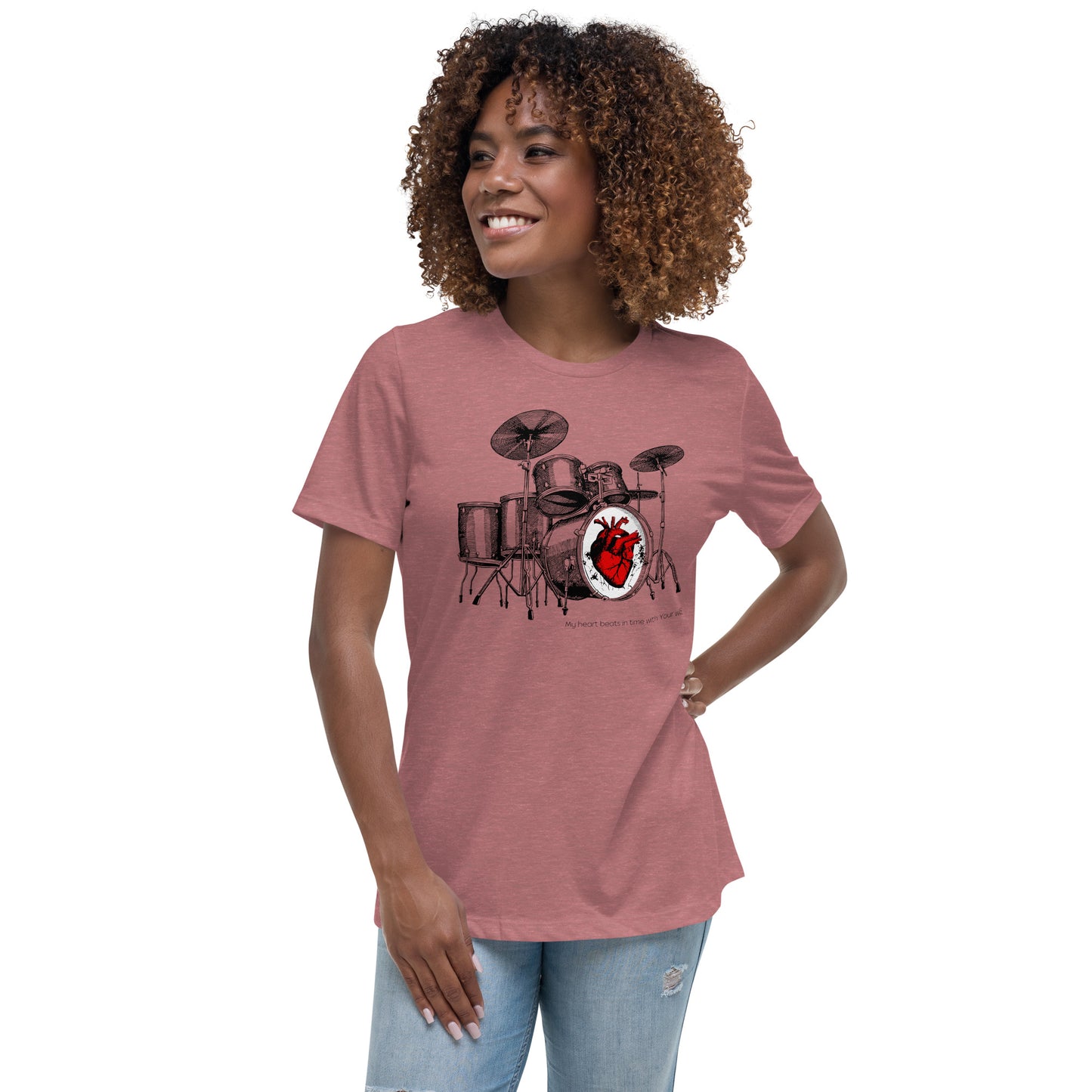 Heart Beats In Time Women's Relaxed T-Shirt W/Black Print