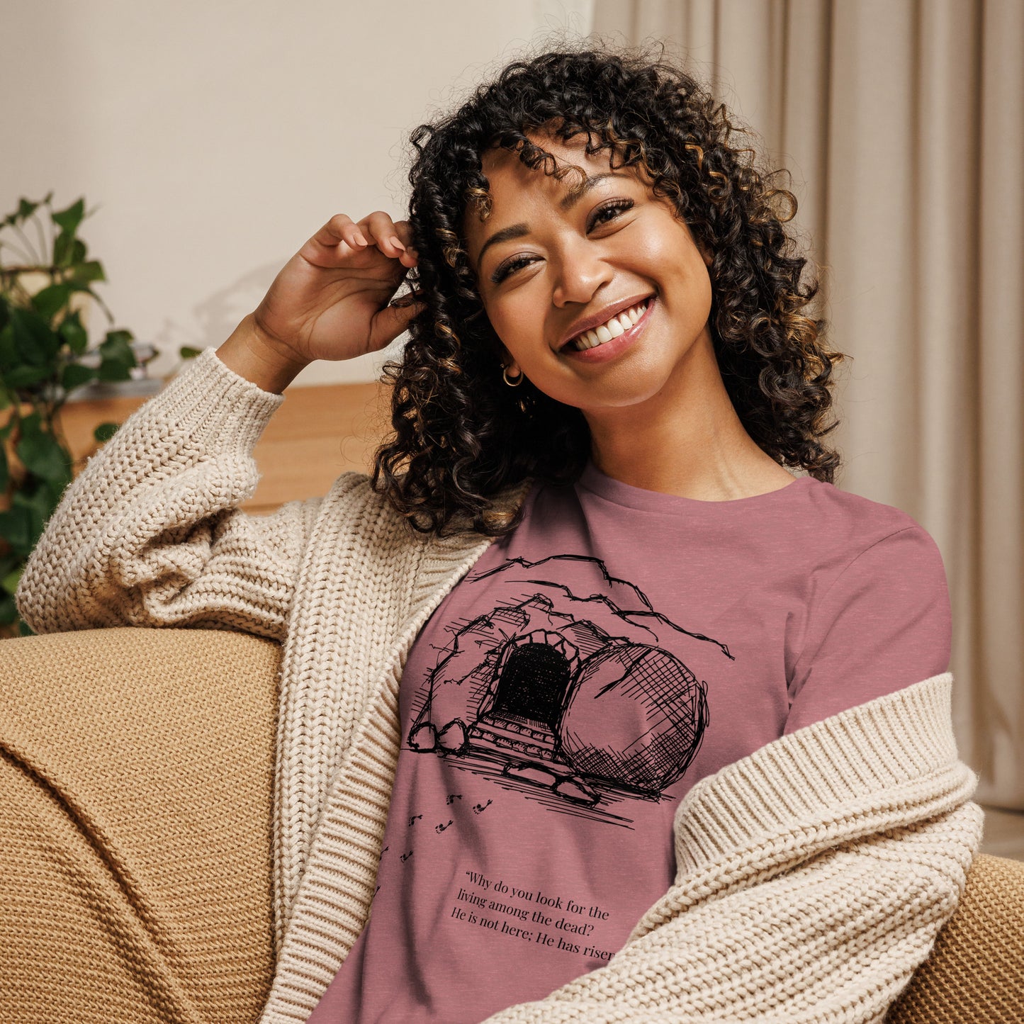 He Is Risen Women's Relaxed T-Shirt W/Black Print