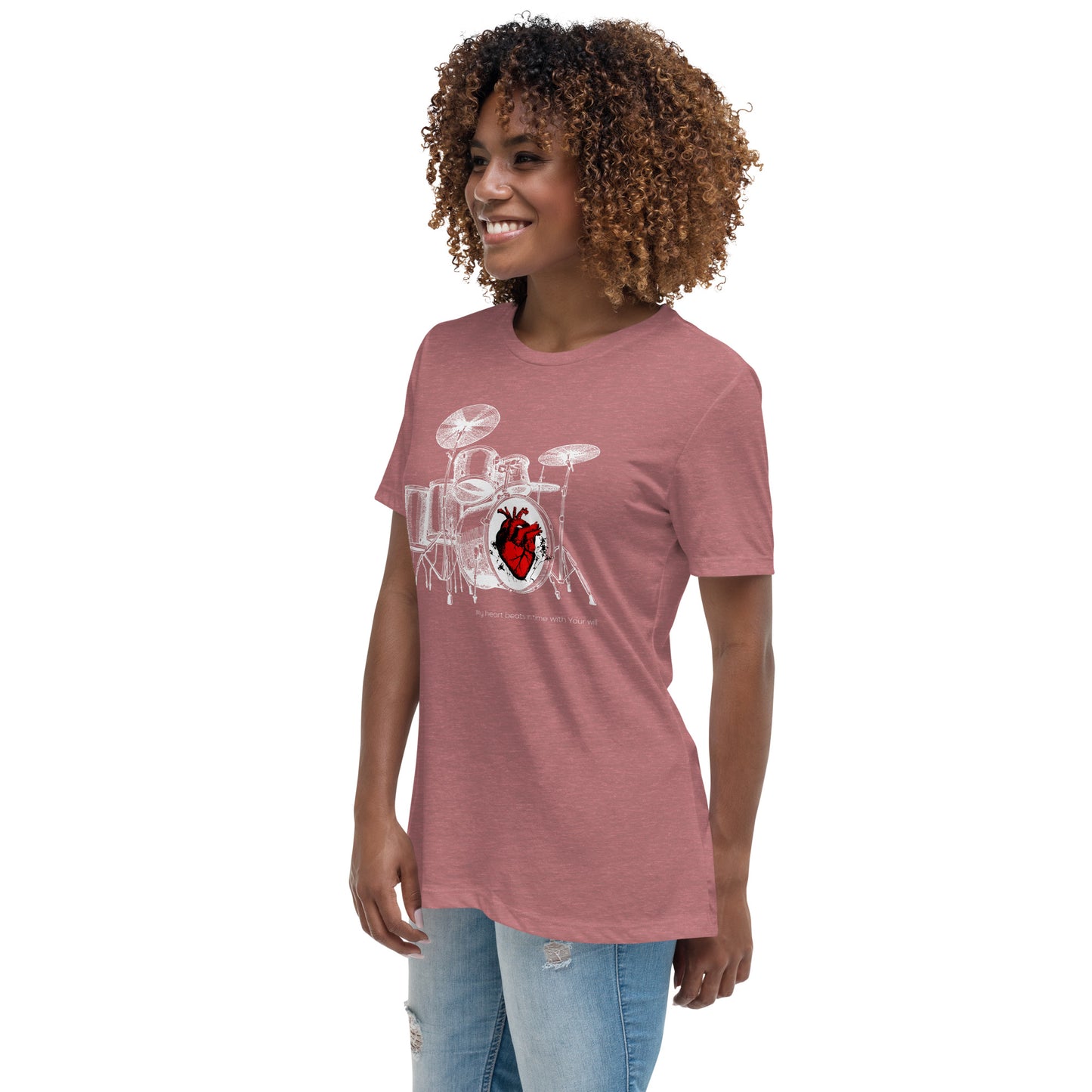 Heart Beats In Time Women's Relaxed T-Shirt W/White Print
