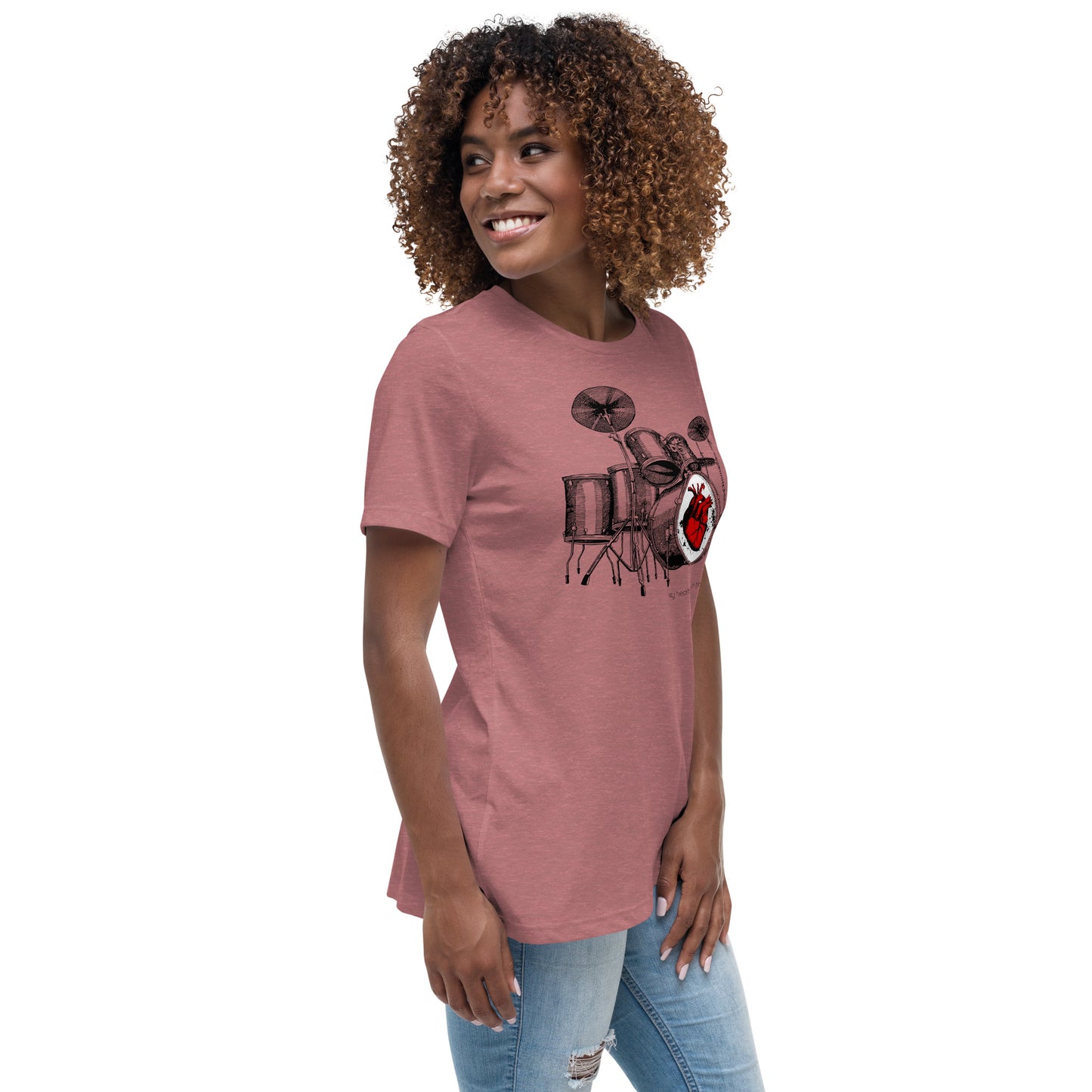 Heart Beats In Time Women's Relaxed T-Shirt W/Black Print