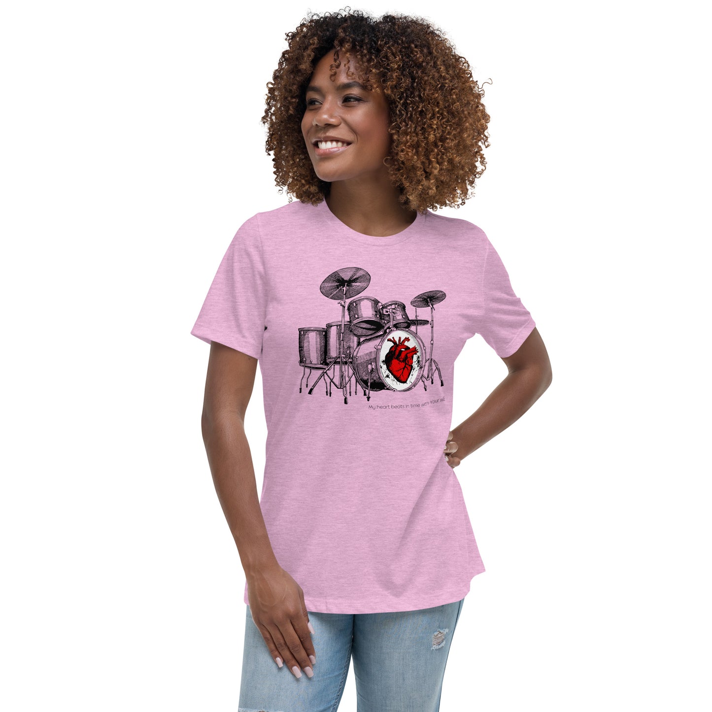Heart Beats In Time Women's Relaxed T-Shirt W/Black Print