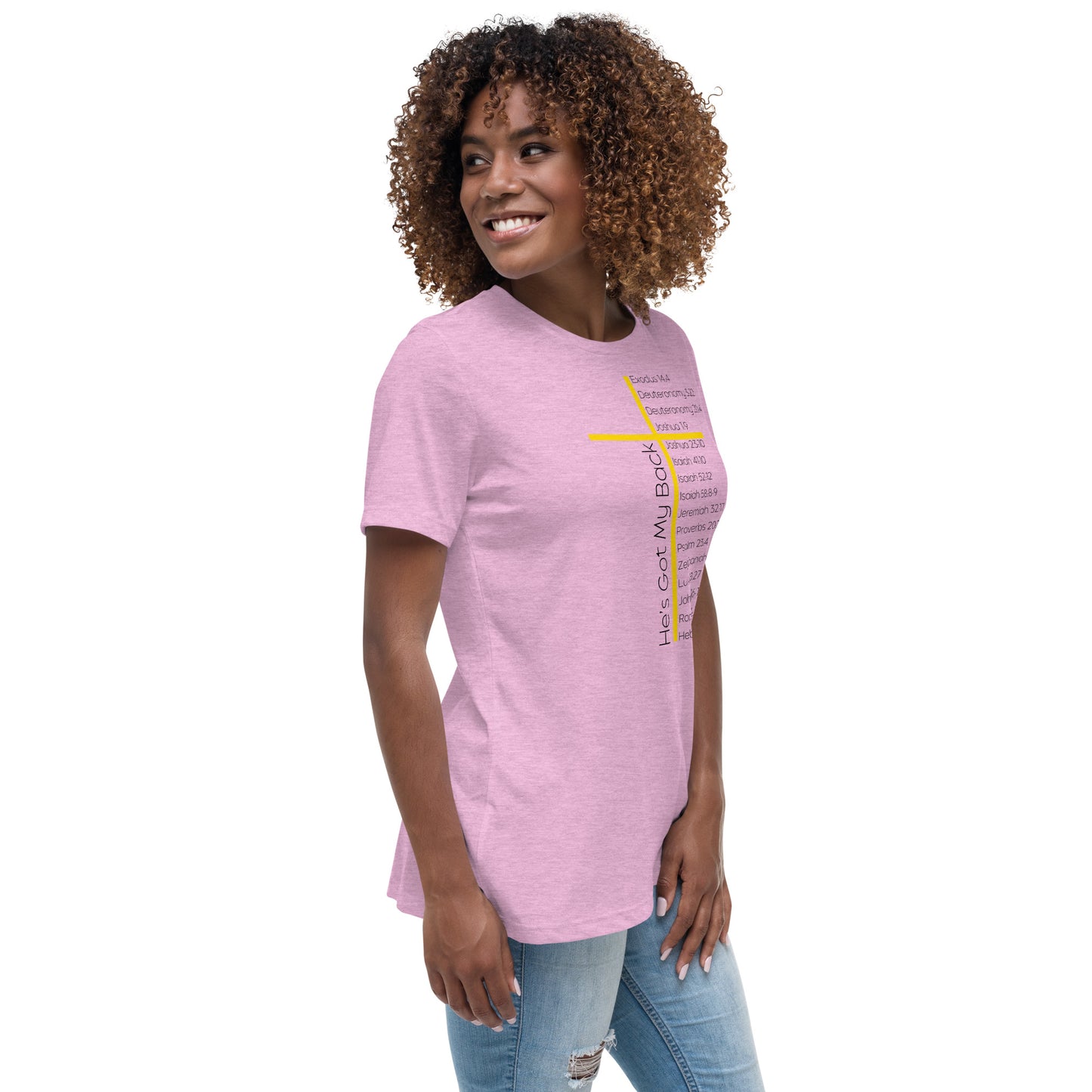 He's Got My Back Women's Relaxed T-Shirt W/Black Print