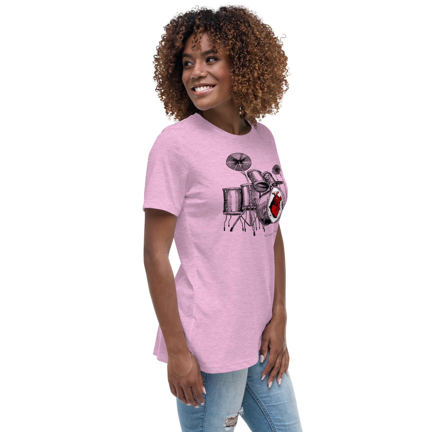 Heart Beats In Time Women's Relaxed T-Shirt W/Black Print