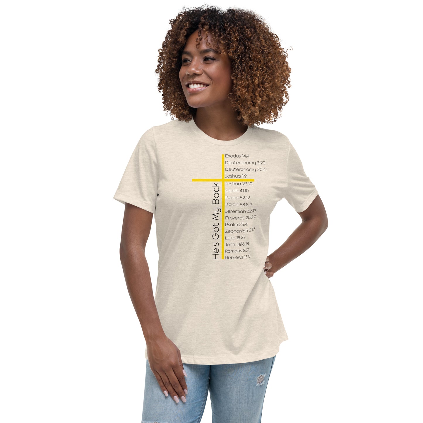 He's Got My Back Women's Relaxed T-Shirt W/Black Print