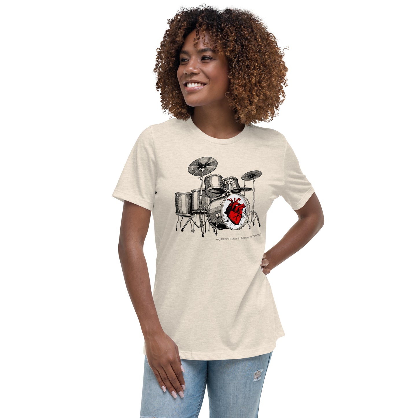 Heart Beats In Time Women's Relaxed T-Shirt W/Black Print