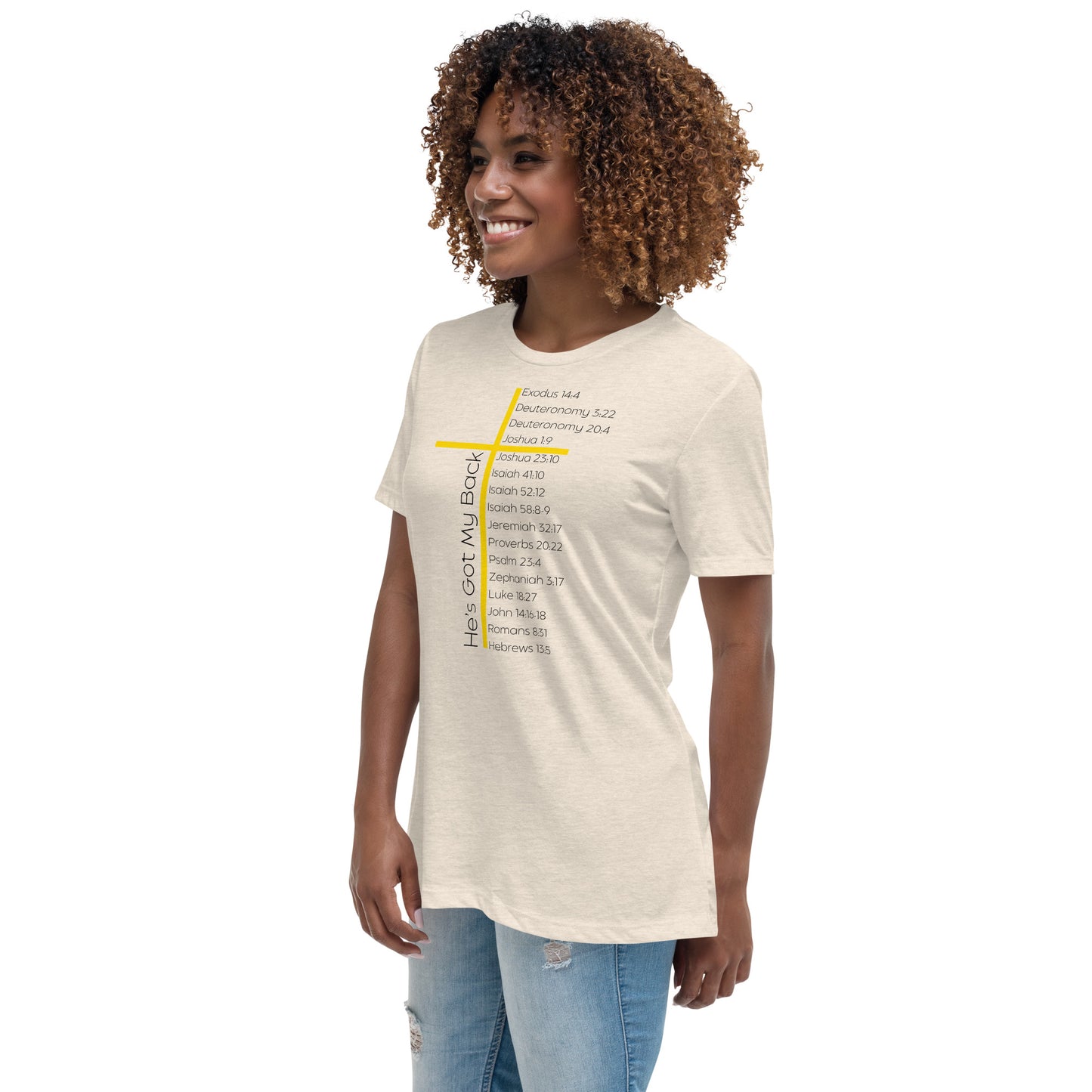 He's Got My Back Women's Relaxed T-Shirt W/Black Print