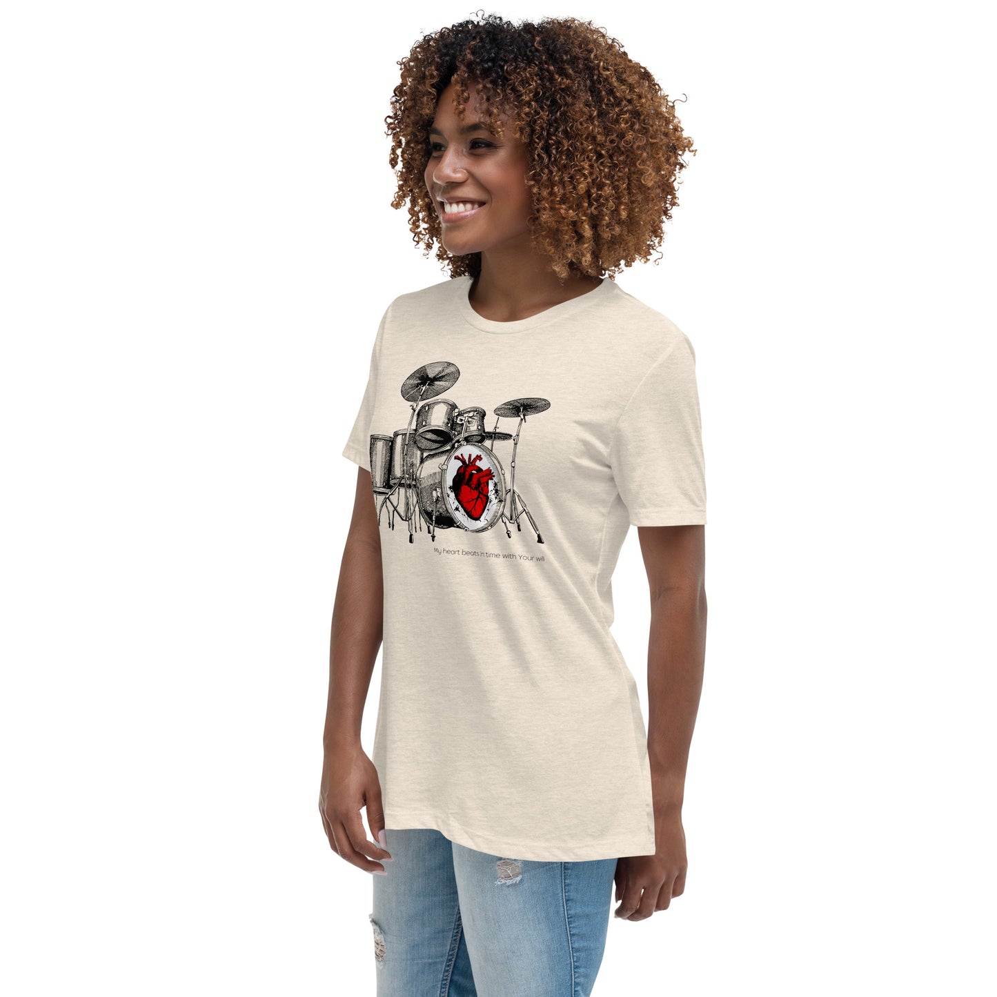 Heart Beats In Time Women's Relaxed T-Shirt W/Black Print