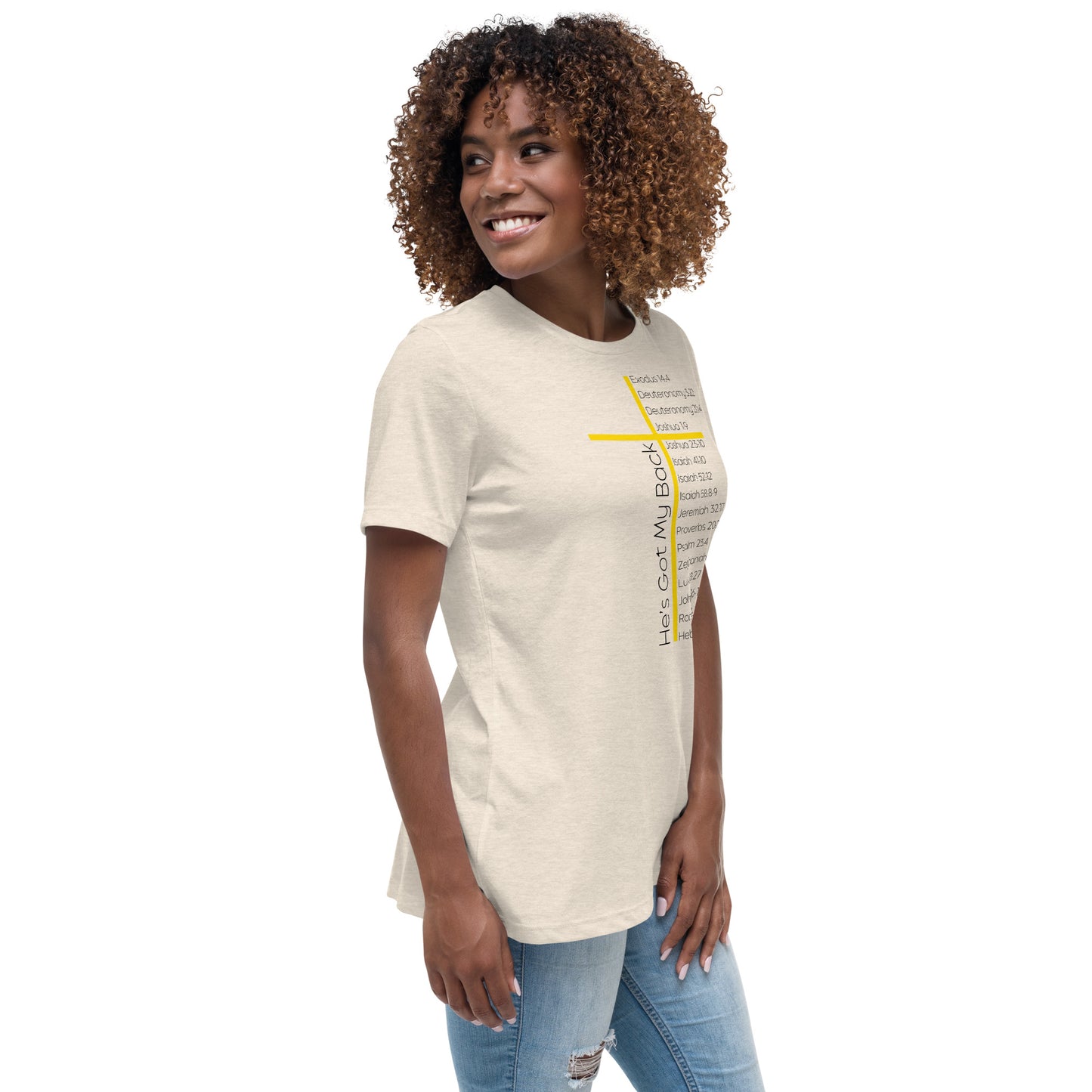 He's Got My Back Women's Relaxed T-Shirt W/Black Print