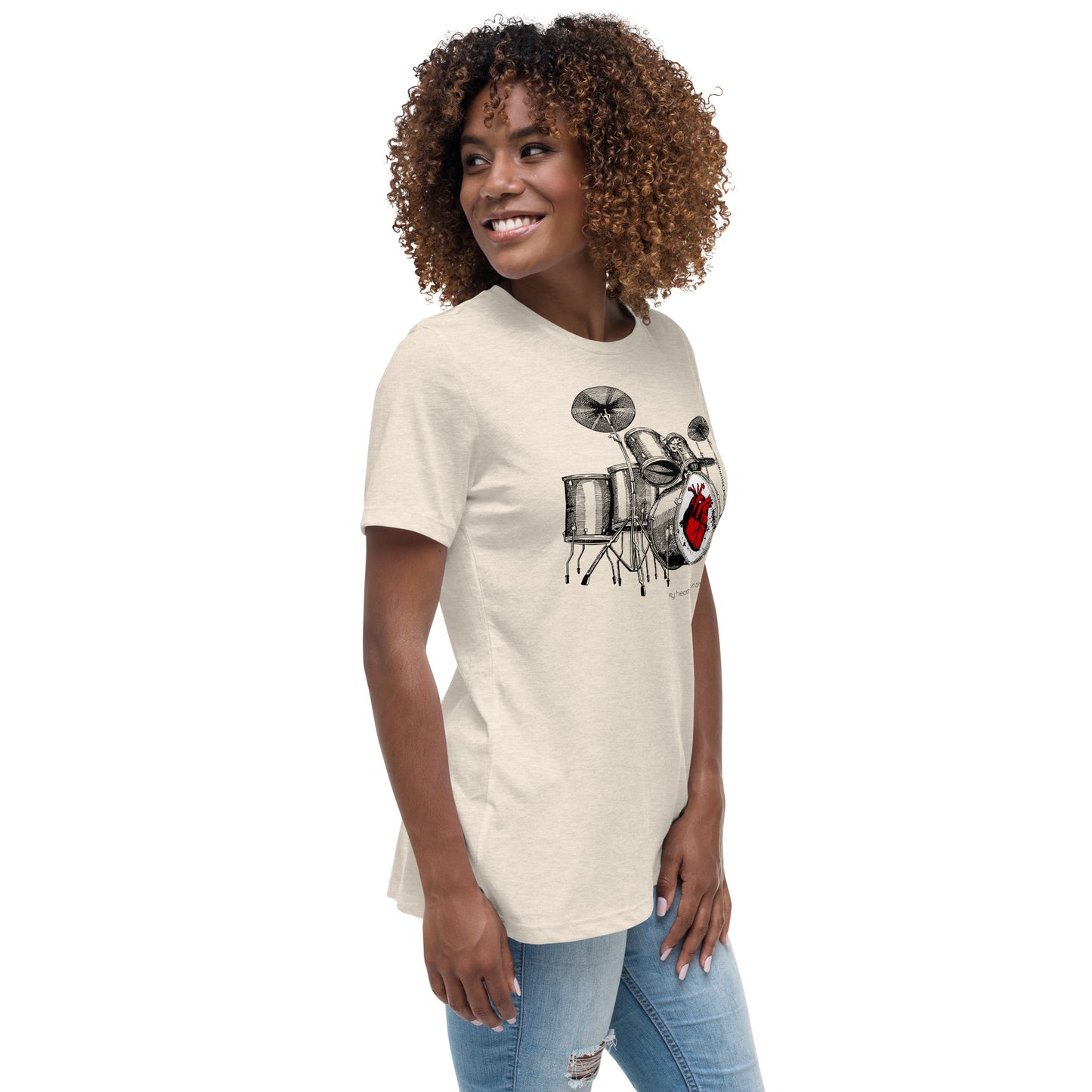 Heart Beats In Time Women's Relaxed T-Shirt W/Black Print
