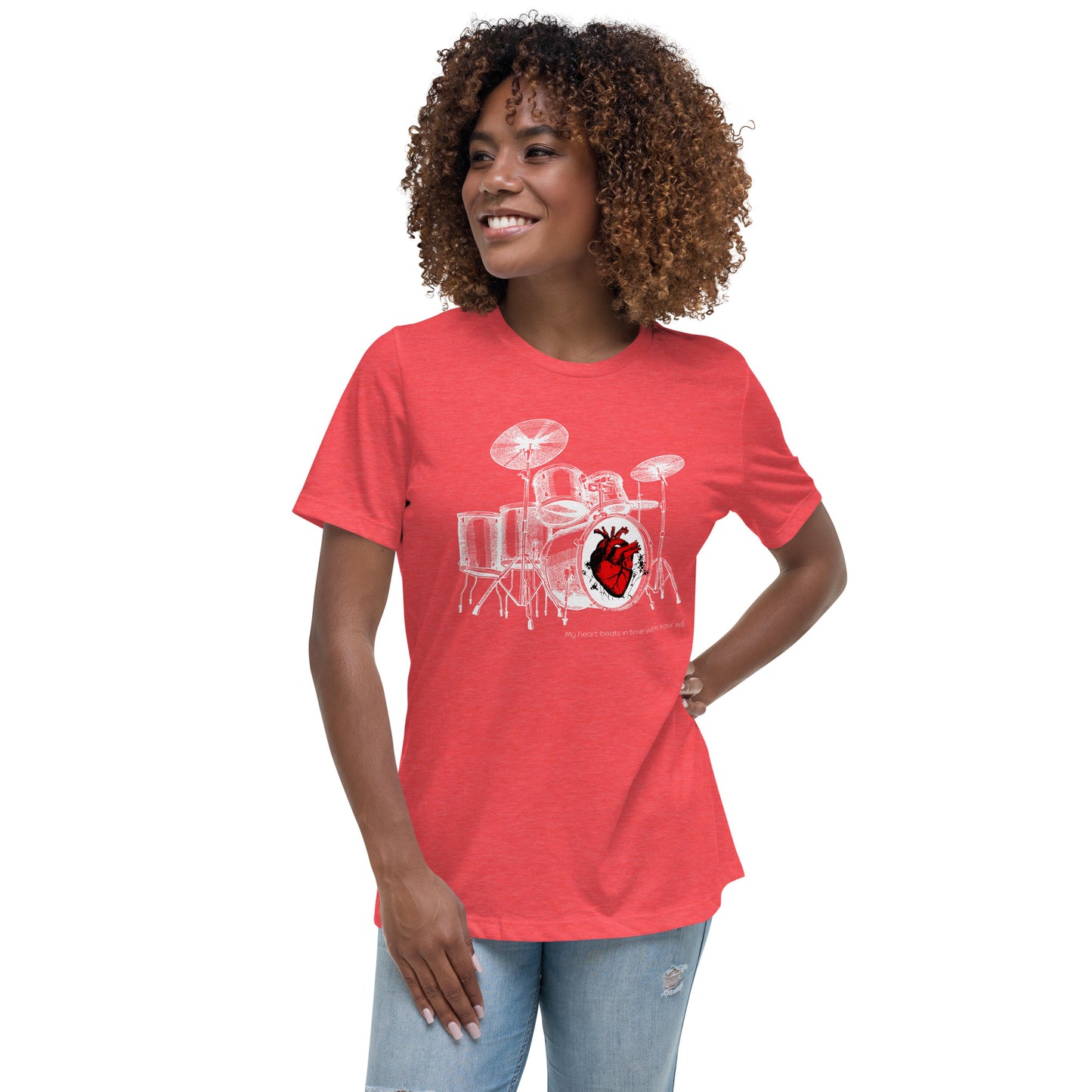 Heart Beats In Time Women's Relaxed T-Shirt W/White Print