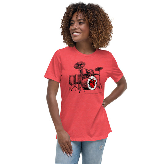 Heart Beats In Time Women's Relaxed T-Shirt W/Black Print