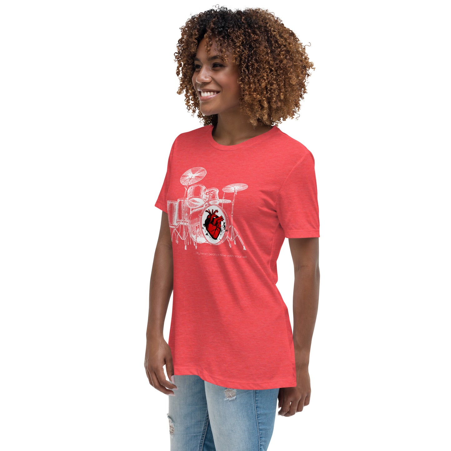 Heart Beats In Time Women's Relaxed T-Shirt W/White Print