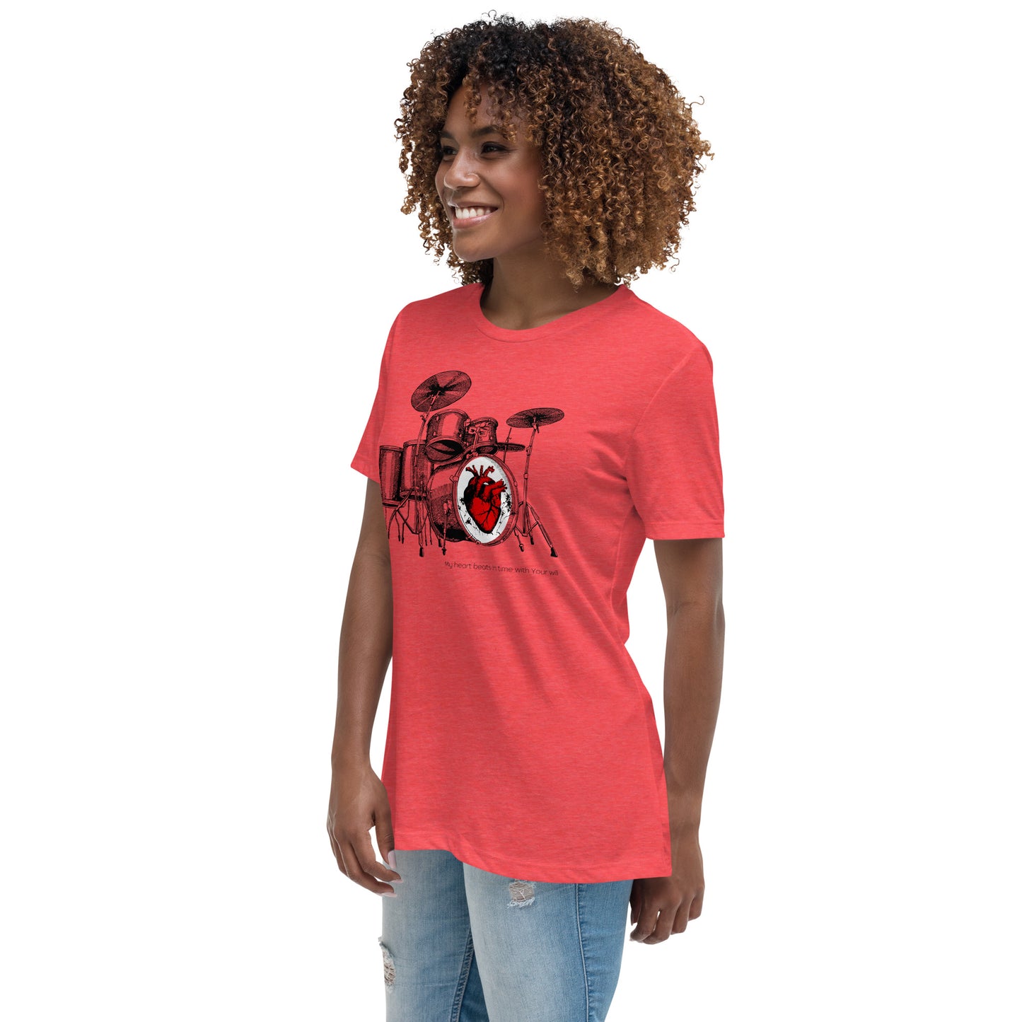 Heart Beats In Time Women's Relaxed T-Shirt W/Black Print