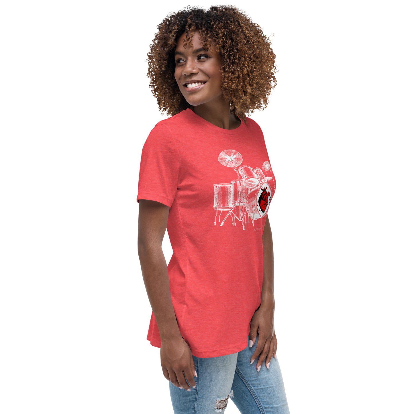 Heart Beats In Time Women's Relaxed T-Shirt W/White Print