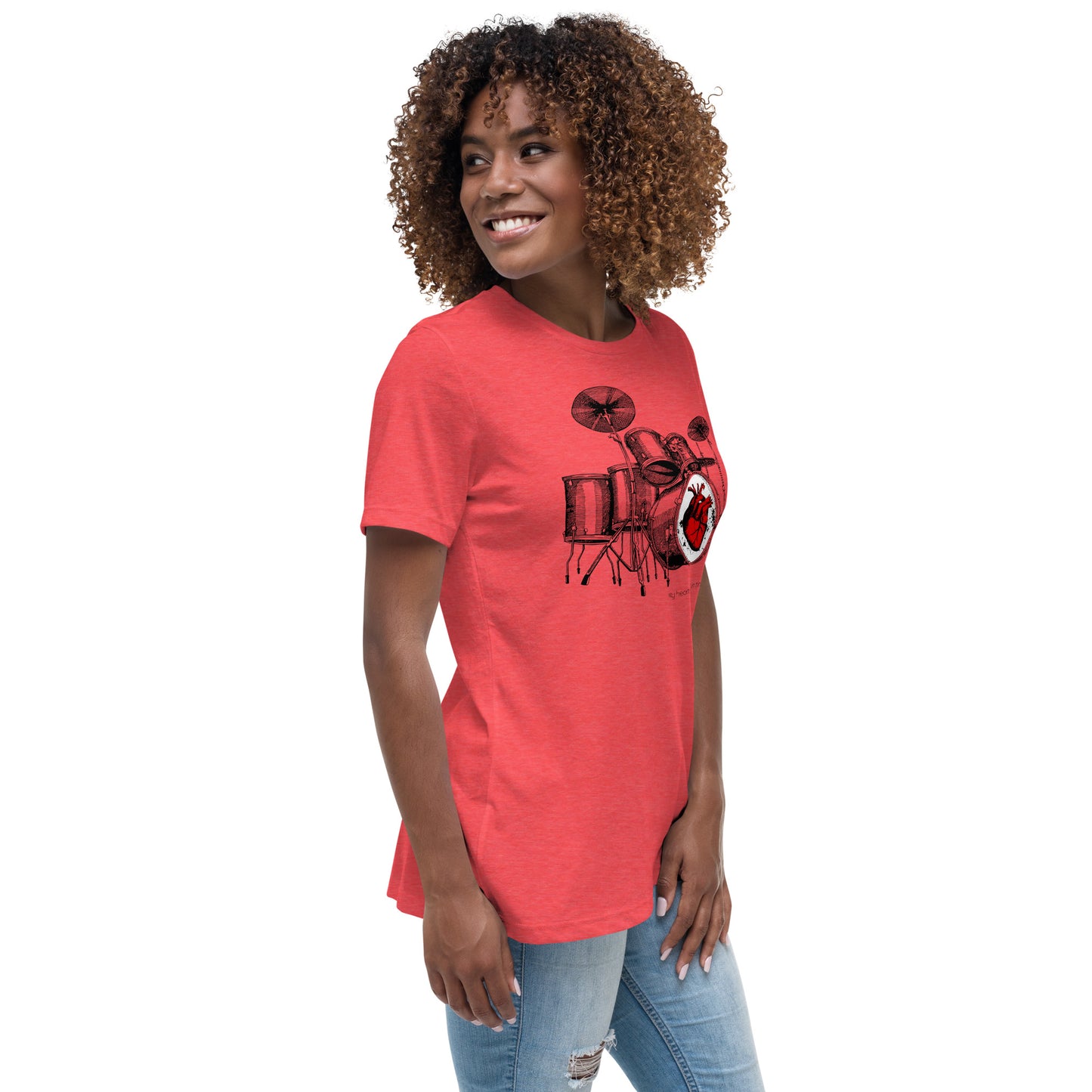 Heart Beats In Time Women's Relaxed T-Shirt W/Black Print