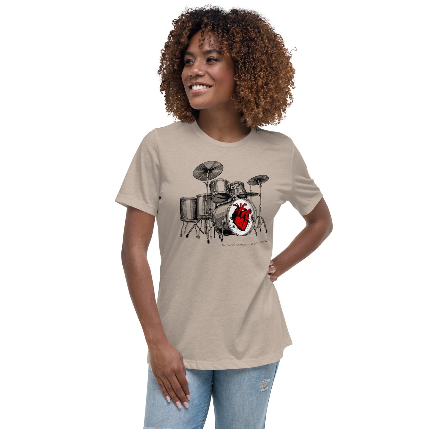 Heart Beats In Time Women's Relaxed T-Shirt W/Black Print