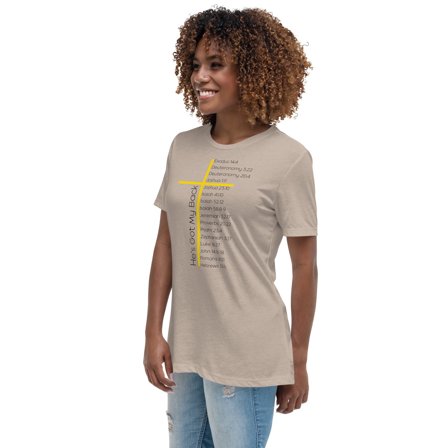 He's Got My Back Women's Relaxed T-Shirt W/Black Print