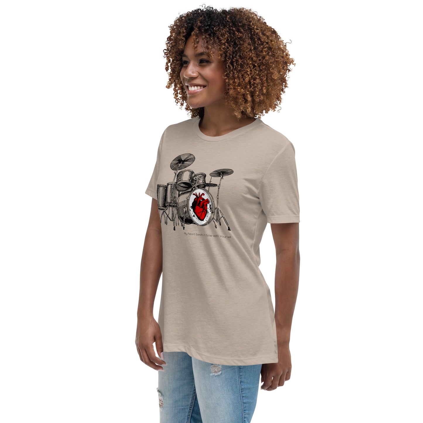 Heart Beats In Time Women's Relaxed T-Shirt W/Black Print