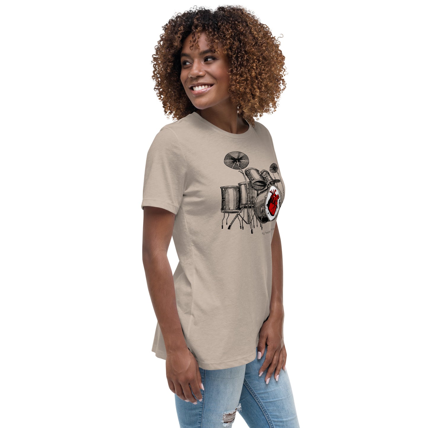Heart Beats In Time Women's Relaxed T-Shirt W/Black Print