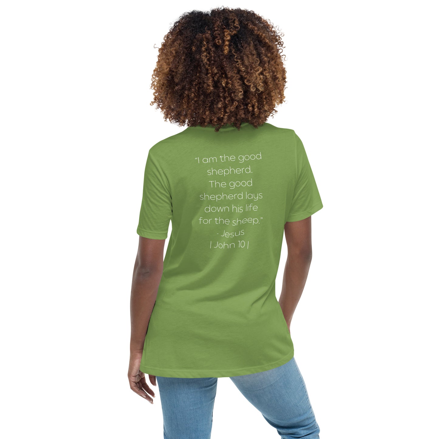 The Good Shepherd Women's Relaxed T-Shirt W/White Print