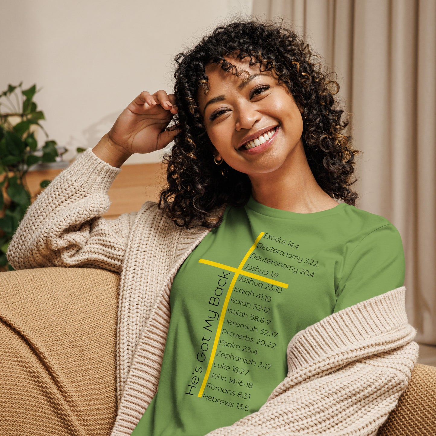 He's Got My Back Women's Relaxed T-Shirt W/Black Print