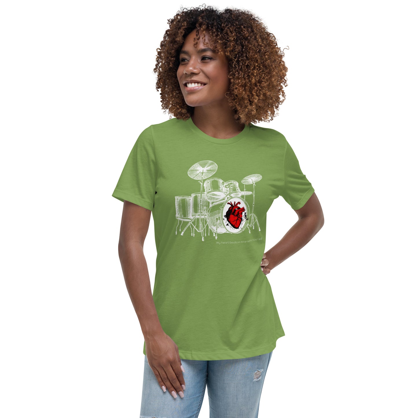 Heart Beats In Time Women's Relaxed T-Shirt W/White Print